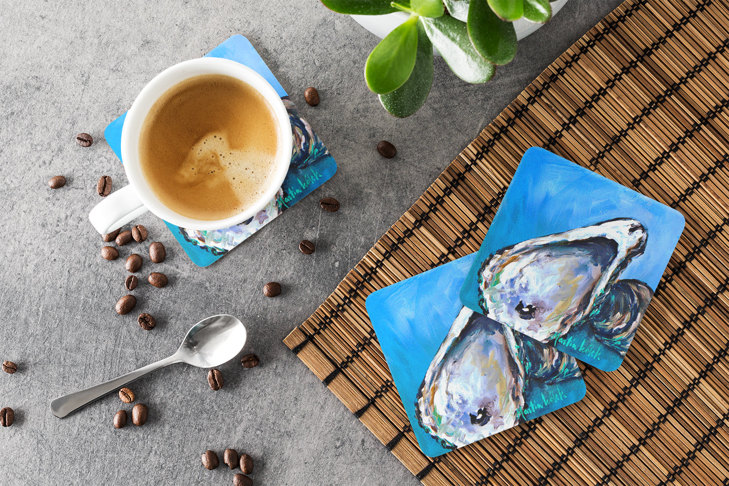 Set of 4 Oyster Oyster Blue Foam Coasters - the-store.com
