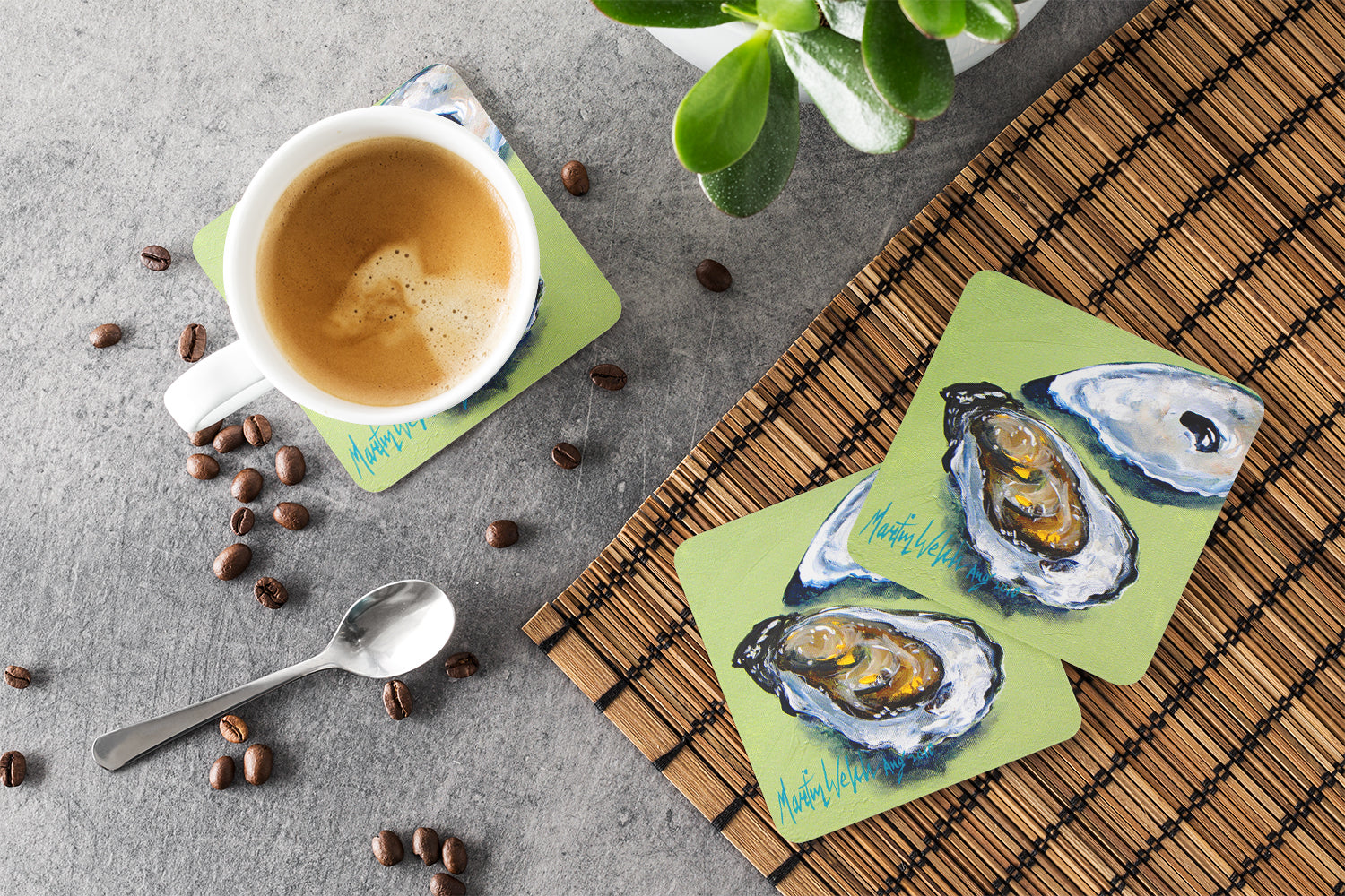 Set of 4 Oyster Two Shells Foam Coasters - the-store.com