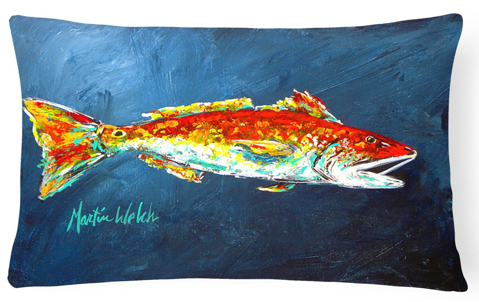 Fish - Red Fish Red for Jarett   Canvas Fabric Decorative Pillow by Caroline's Treasures