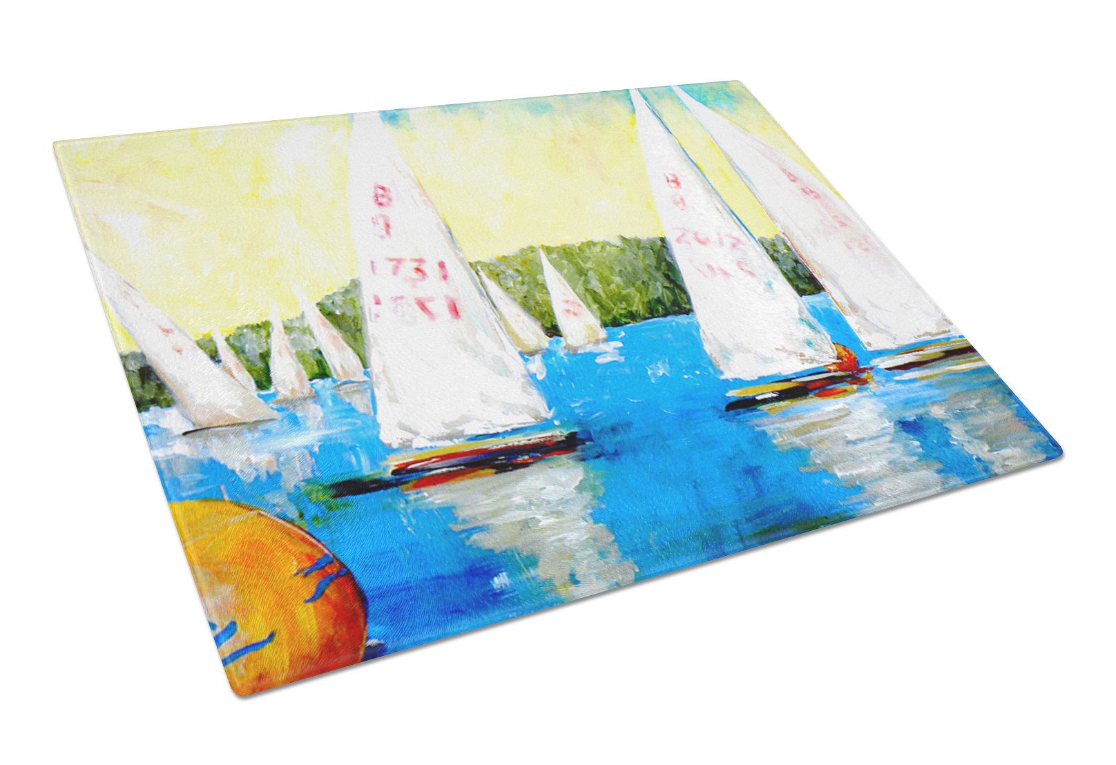 Sailboats Round the Mark Glass Cutting Board Large by Caroline's Treasures