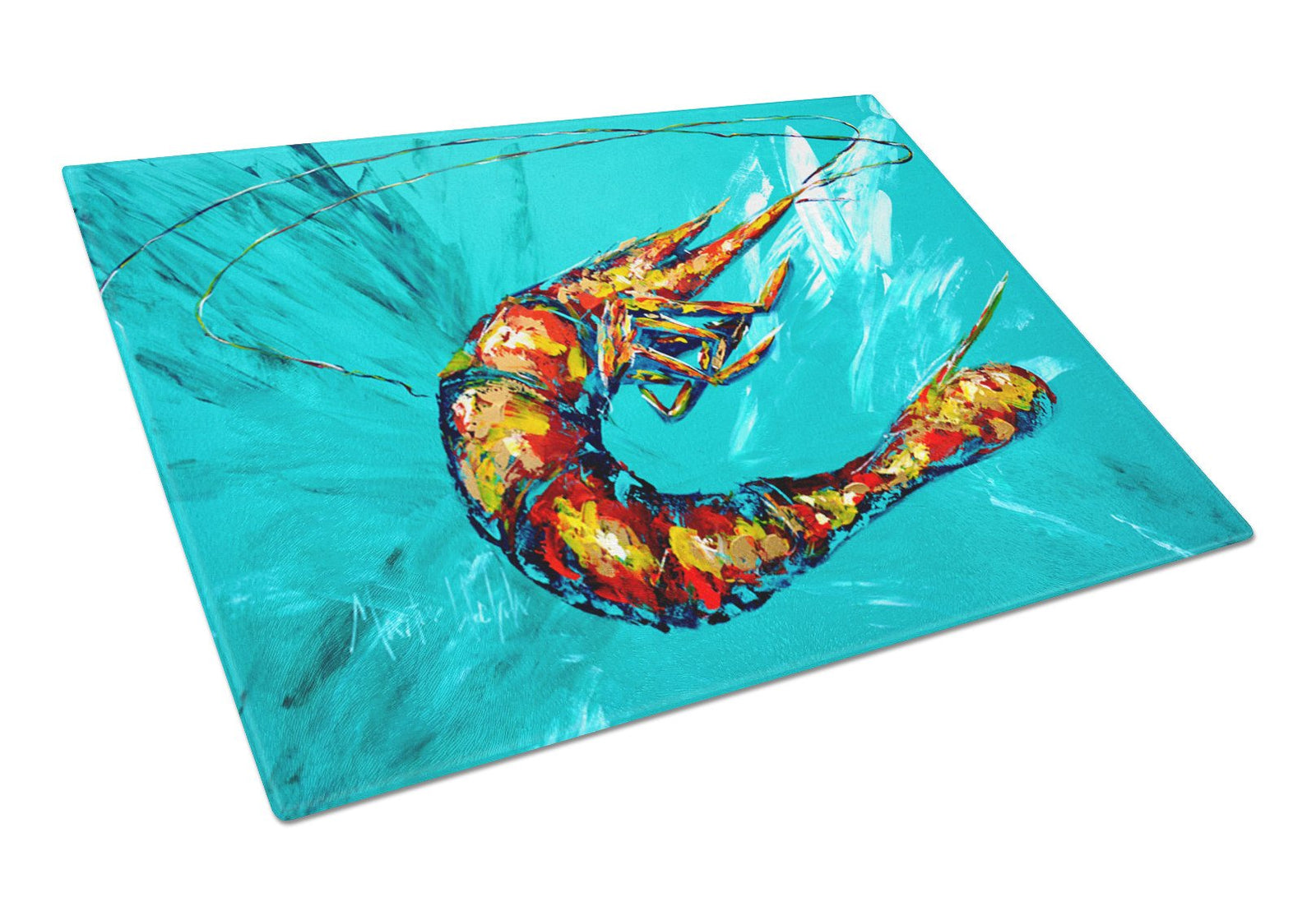 Shrimp Teal Shrimp Glass Cutting Board Large by Caroline's Treasures