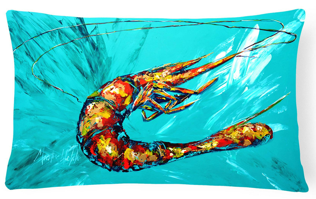 Shrimp Teal Shrimp   Canvas Fabric Decorative Pillow by Caroline&#39;s Treasures