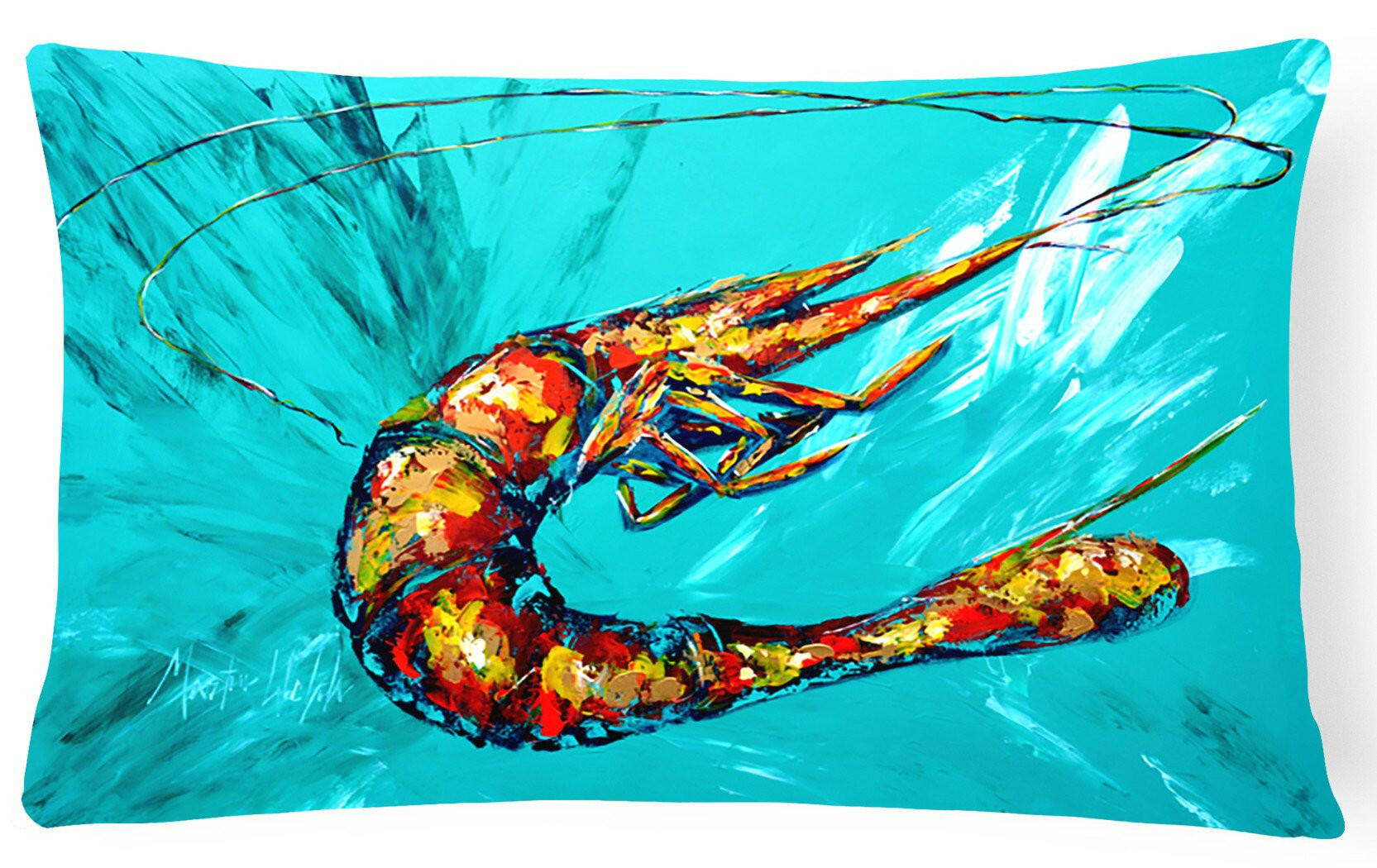 Shrimp Teal Shrimp   Canvas Fabric Decorative Pillow by Caroline's Treasures