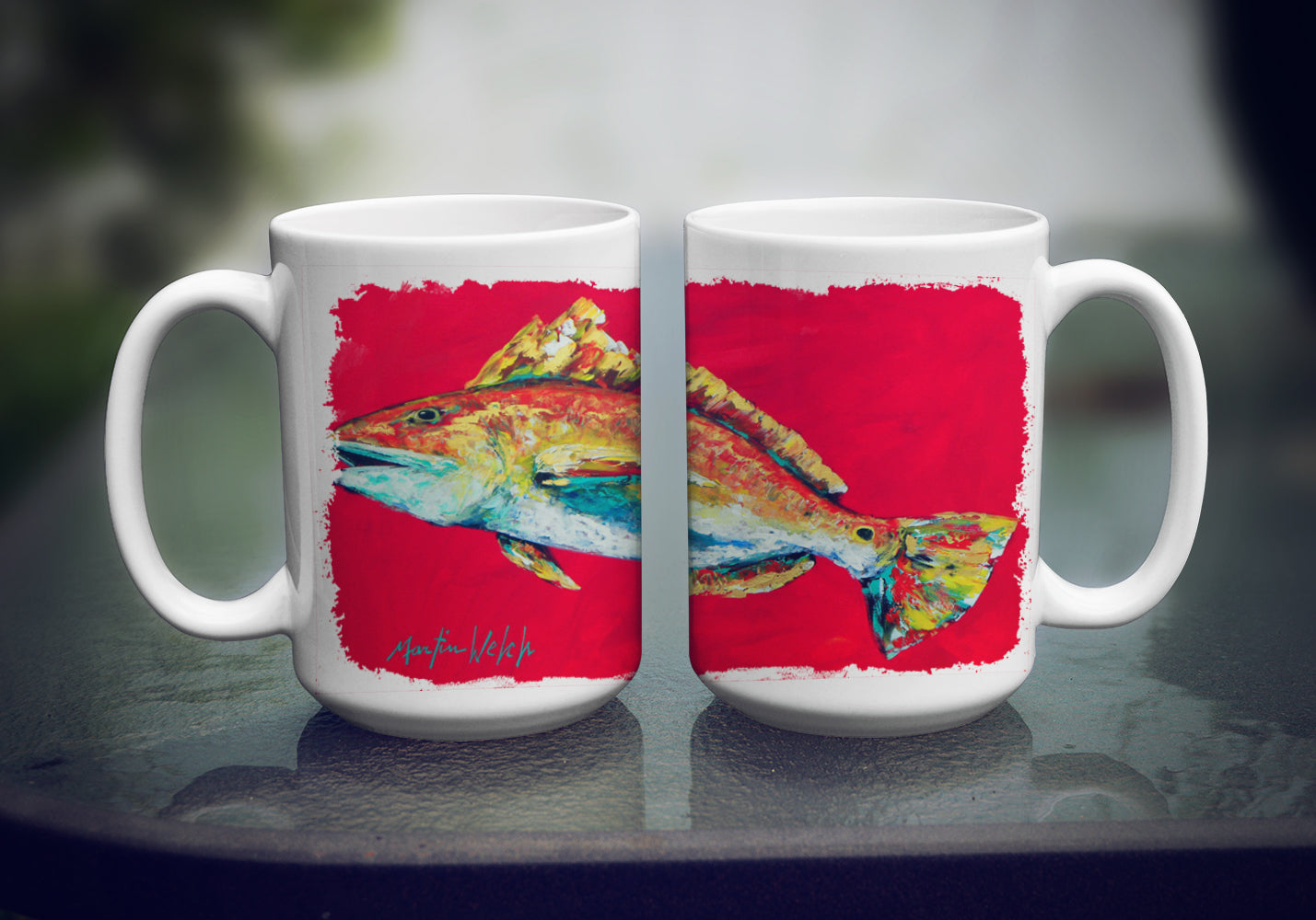 Fish - Red Fish Woo Hoo Tasse à café en céramique allant au micro-ondes 15 onces MW1103CM15