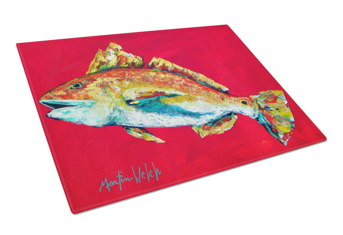 Fish - Red Fish Woo Hoo Glass Cutting Board Large by Caroline&#39;s Treasures