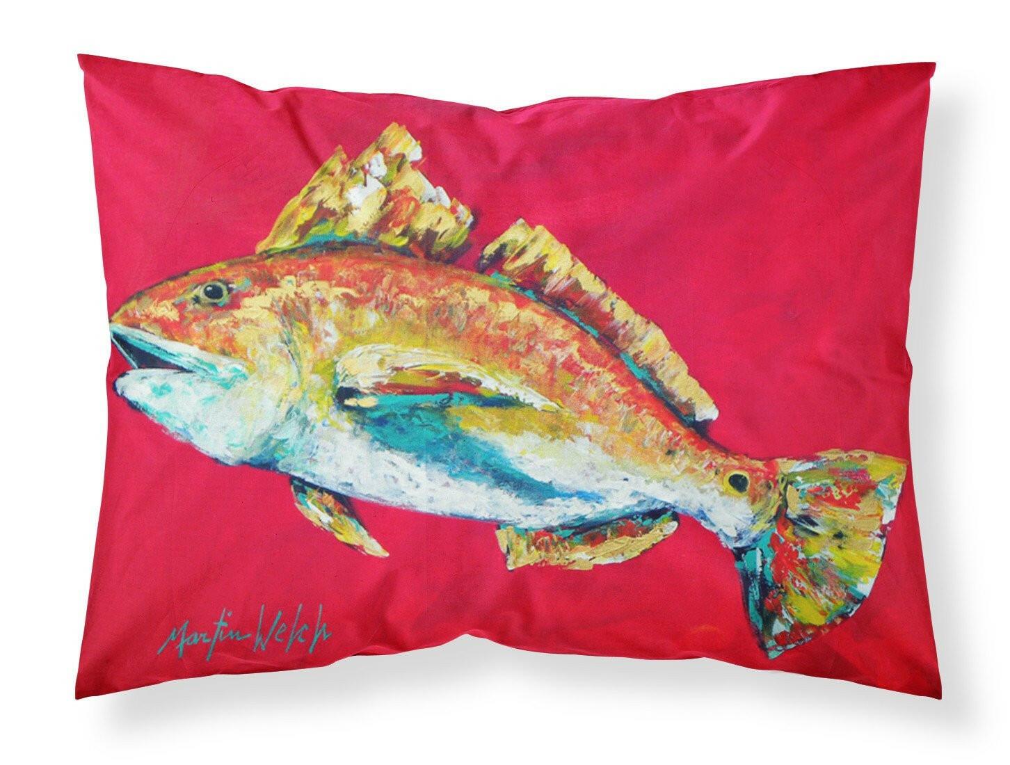 Fish - Red Fish Woo Hoo Moisture wicking Fabric standard pillowcase by Caroline's Treasures