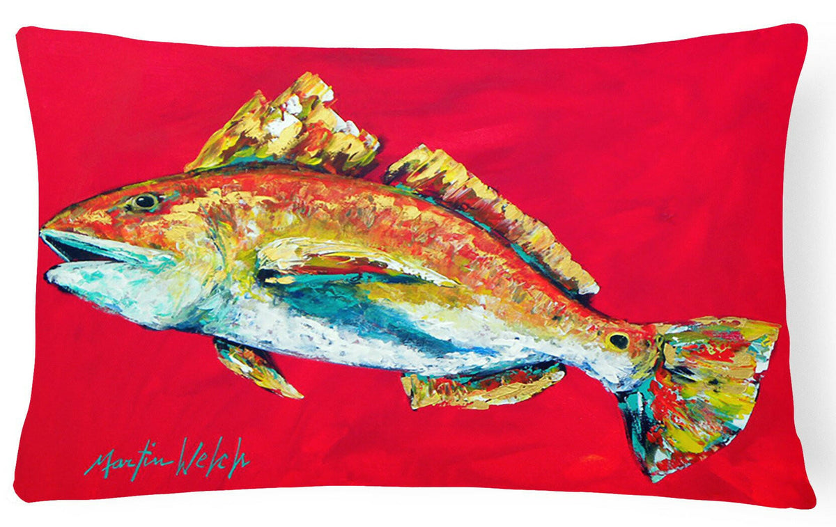 Fish - Red Fish Woo Hoo   Canvas Fabric Decorative Pillow by Caroline&#39;s Treasures