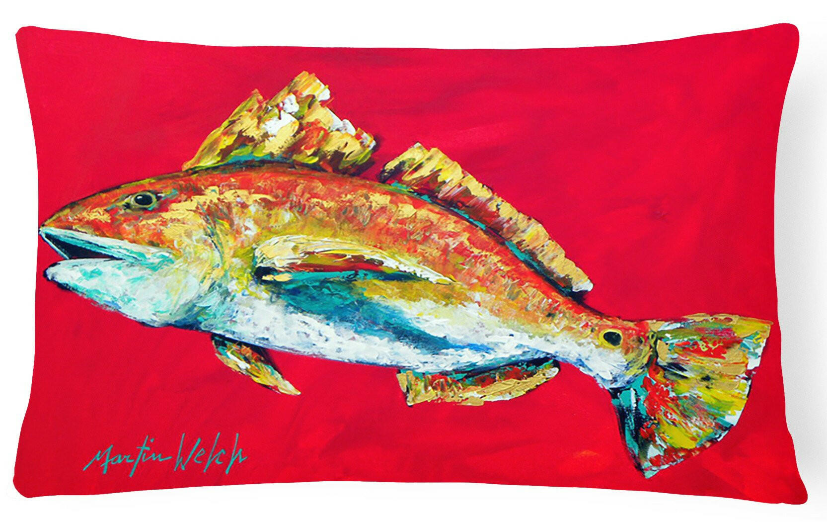 Fish - Red Fish Woo Hoo   Canvas Fabric Decorative Pillow by Caroline's Treasures