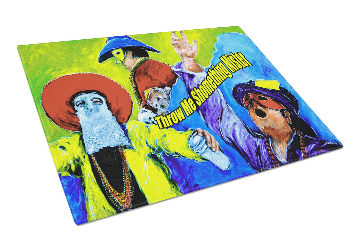 Mardi Gras Throw me something mister Glass Cutting Board Large by Caroline&#39;s Treasures