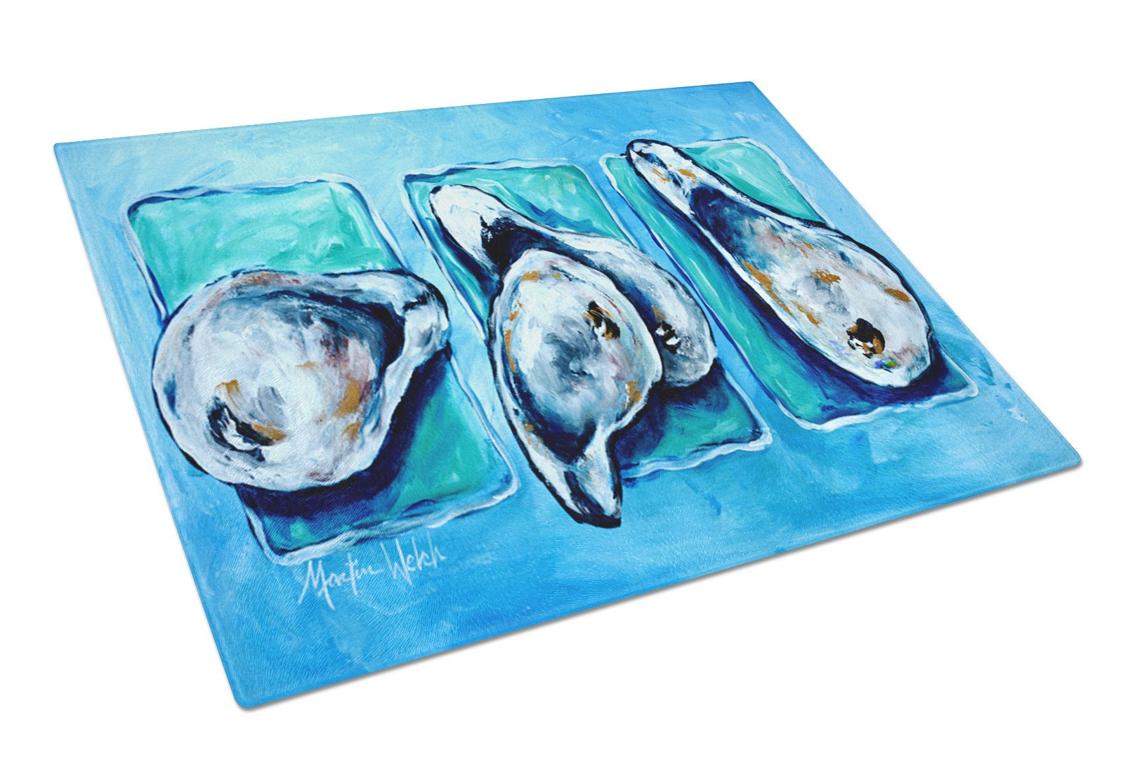 Oysters Oyster + Oyster = Oysters Glass Cutting Board Large by Caroline's Treasures