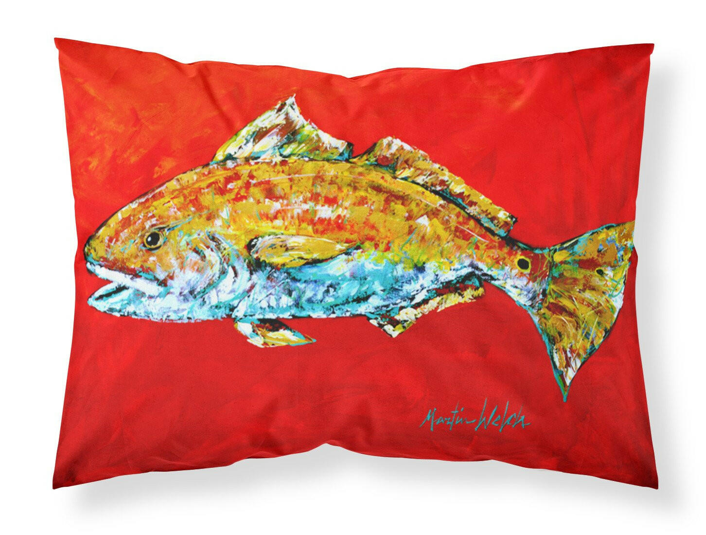 Fish - Red Fish Red Head Moisture wicking Fabric standard pillowcase by Caroline's Treasures