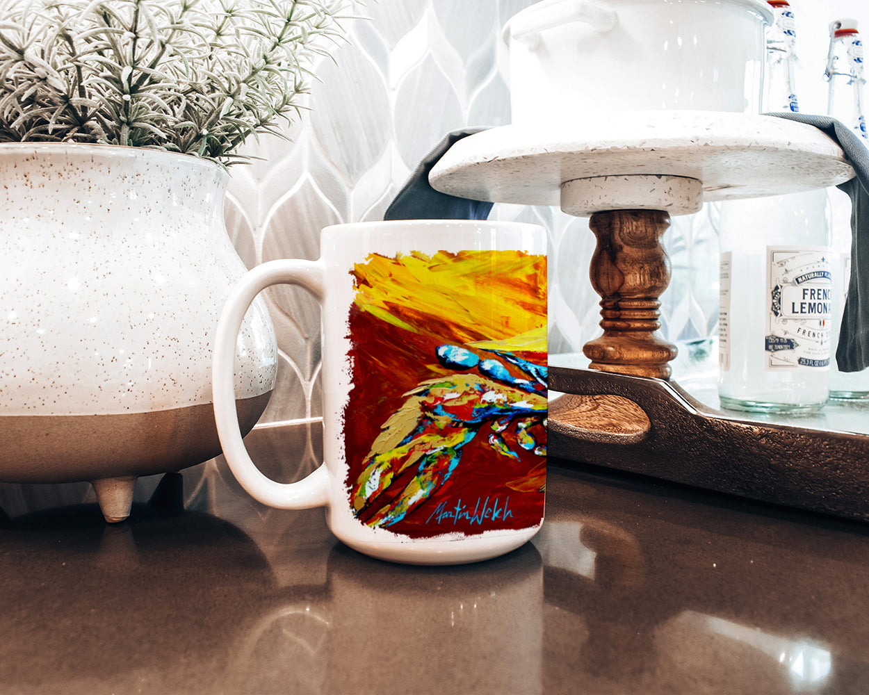 Tasse à café en céramique micro-ondable marron Crab Buster 15 onces MW1113CM15
