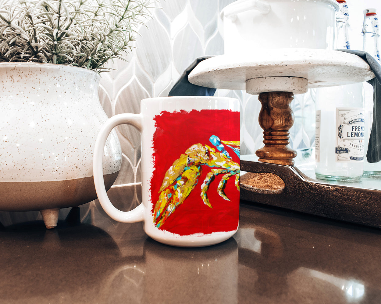 Crabe bleu sur rouge, tasse à café en céramique micro-ondable Sr 15 onces MW1116CM15