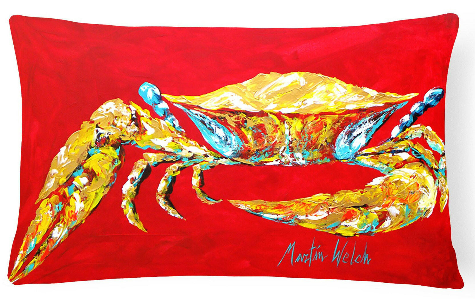 Crab Blue on Red, Sr   Canvas Fabric Decorative Pillow by Caroline's Treasures