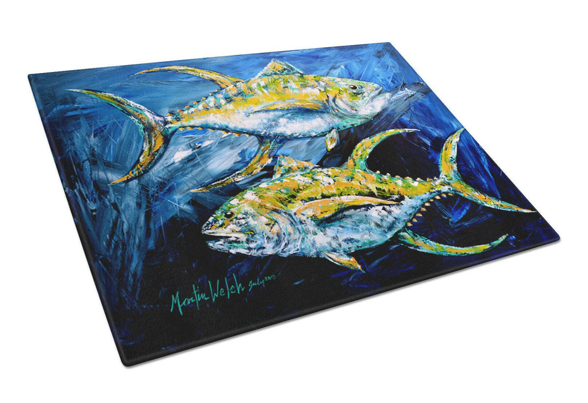 Fish - Tuna Tuna Blue Glass Cutting Board Large by Caroline&#39;s Treasures