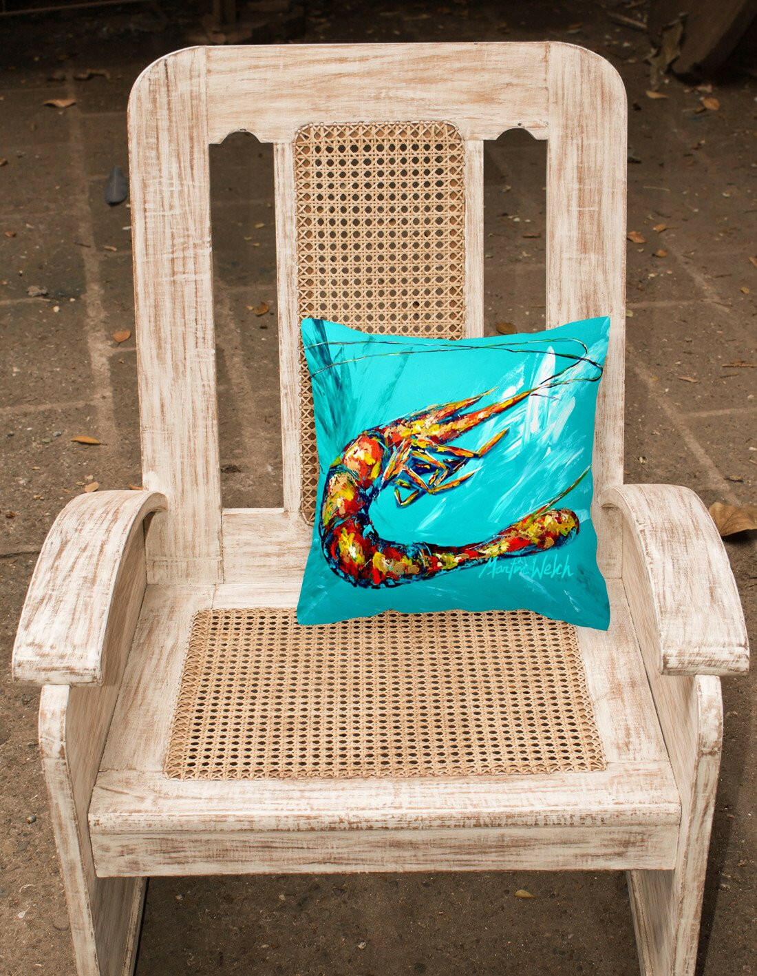 Shrimp Teal Splish Splash Canvas Fabric Decorative Pillow MW1130PW1414 by Caroline's Treasures