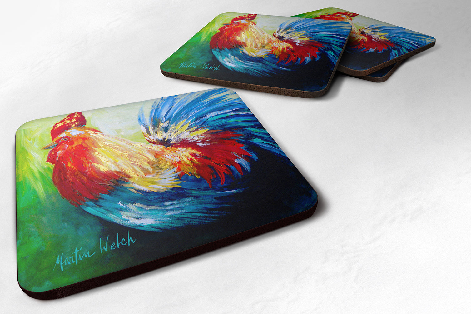 Set of 4 Bird - Rooster Chief Big Feathers Foam Coasters - the-store.com