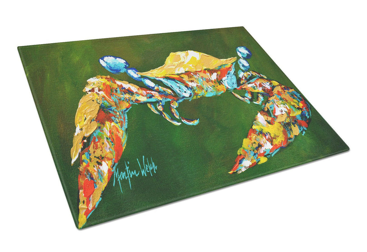 Go Green Crab Glass Cutting Board Large by Caroline&#39;s Treasures