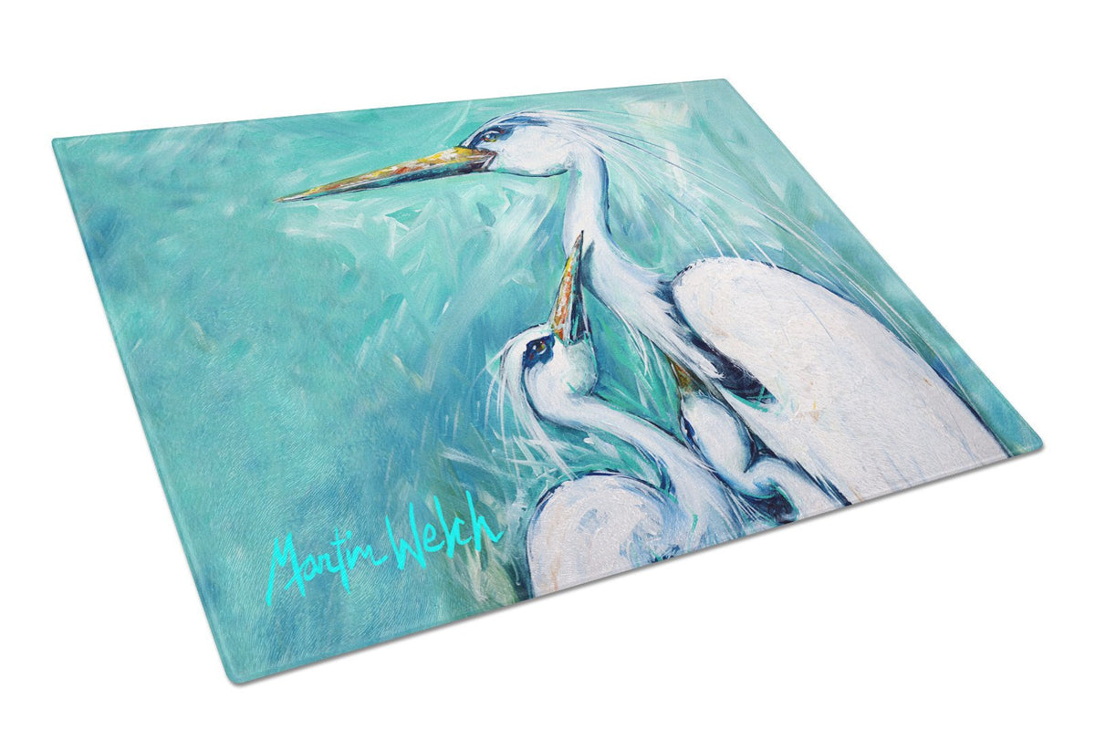 Mother&#39;s Love White Crane Glass Cutting Board Large Size MW1159LCB by Caroline&#39;s Treasures