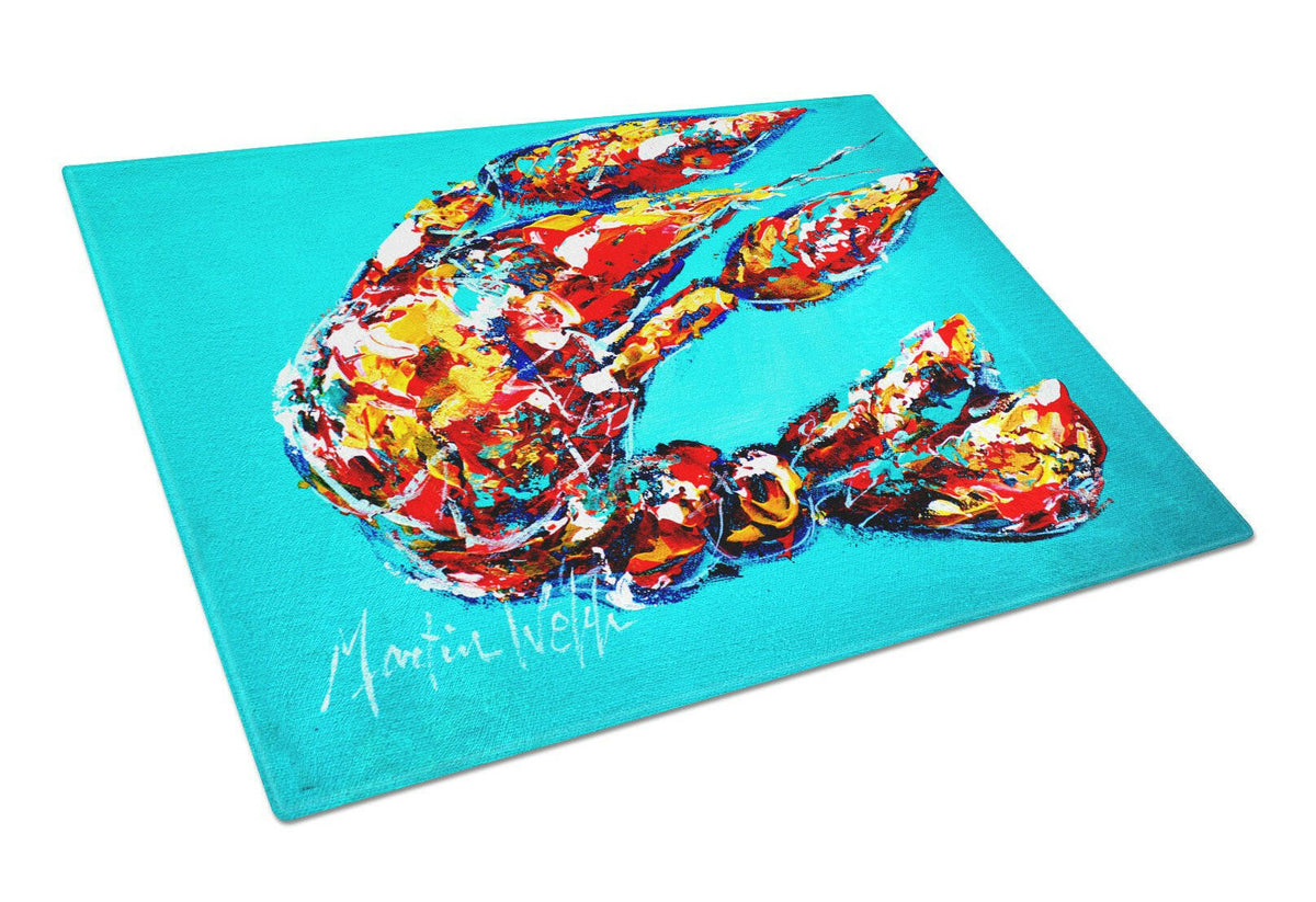 Lucy the Crawfish in blue Glass Cutting Board Large Size MW1161LCB by Caroline&#39;s Treasures
