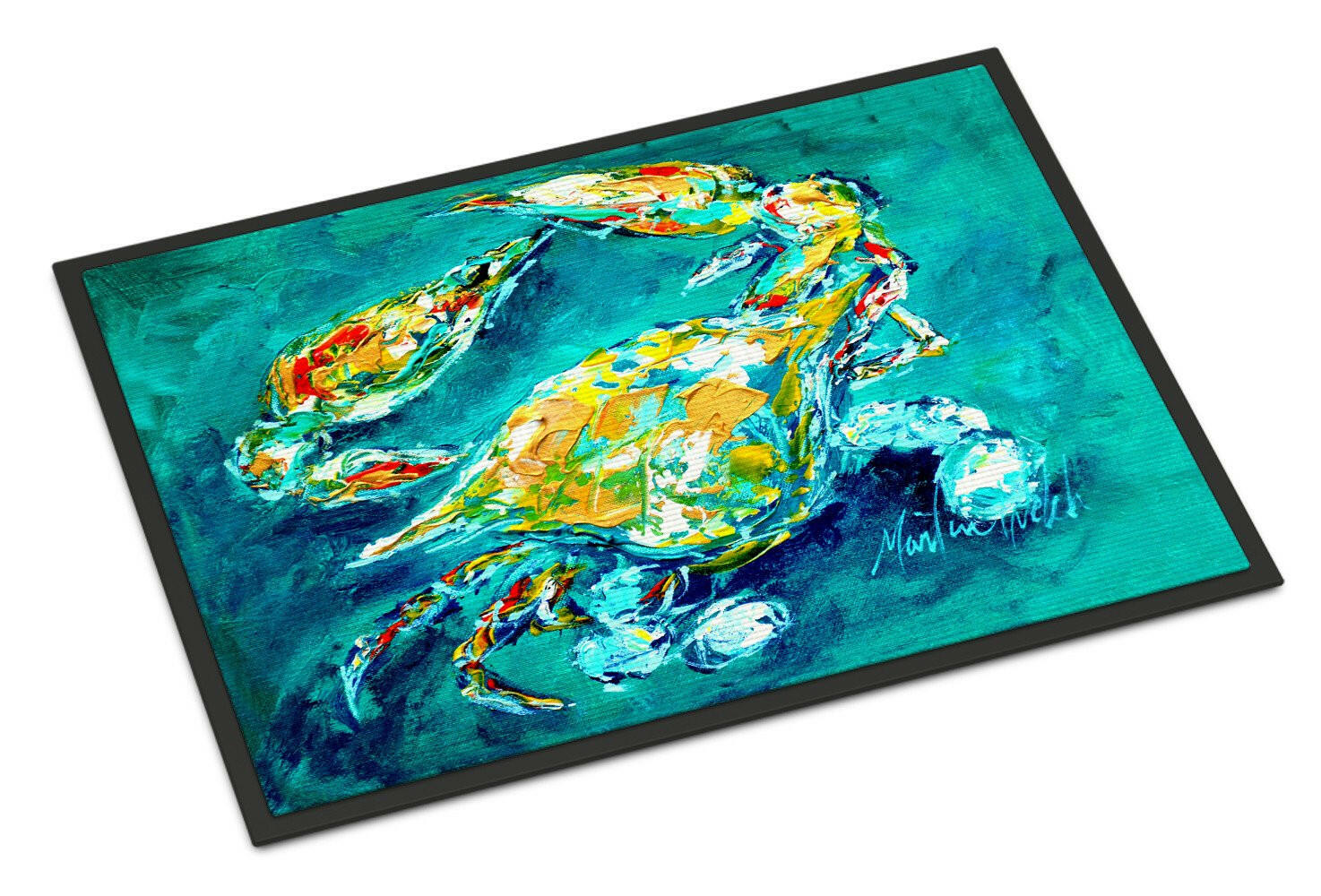 By Chance Crab in Aqua blue Indoor or Outdoor Mat 24x36 MW1162JMAT - the-store.com