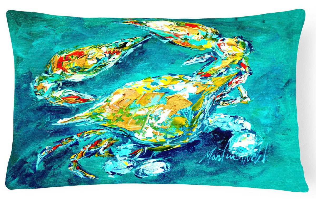 By Chance Crab in Aqua blue   Canvas Fabric Decorative Pillow MW1162PW1216 by Caroline&#39;s Treasures