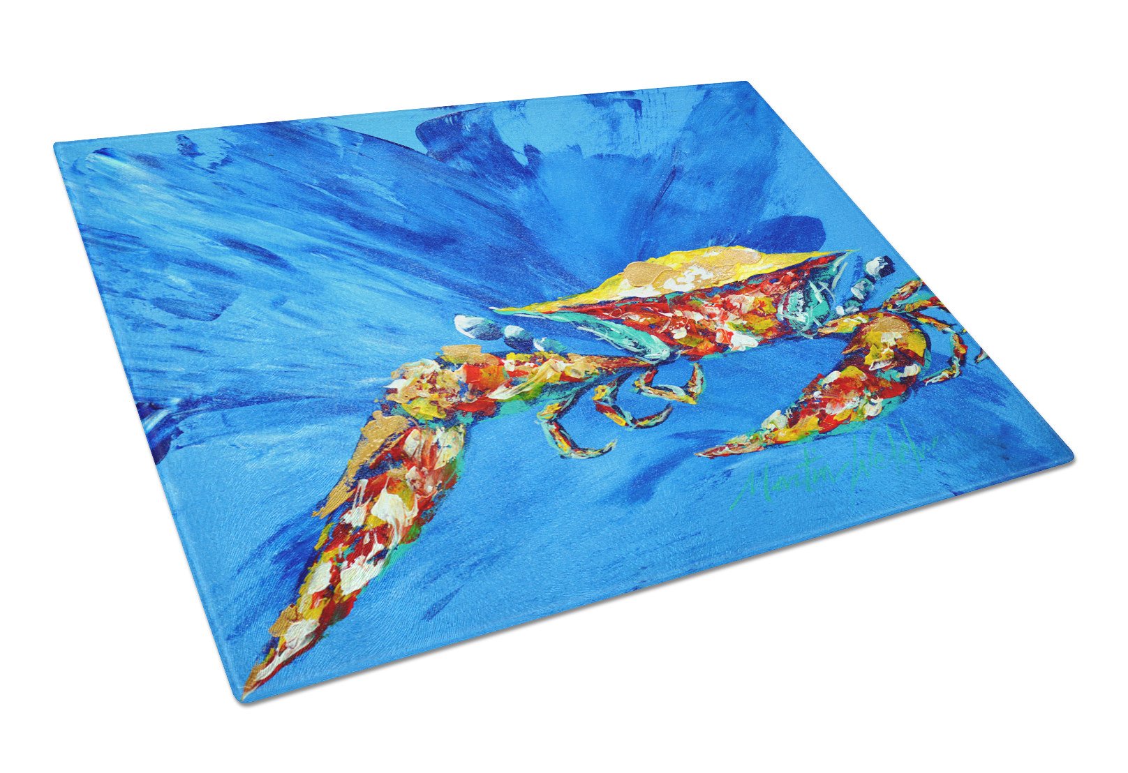 Big Spash Crab in blue Glass Cutting Board Large Size MW1163LCB by Caroline's Treasures