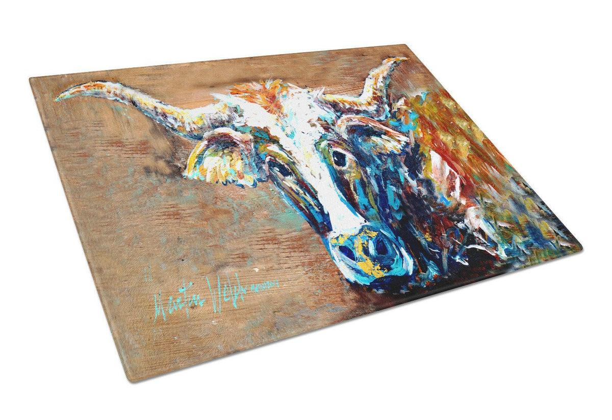 On the Loose Brown Cow Glass Cutting Board Large Size MW1165LCB by Caroline&#39;s Treasures