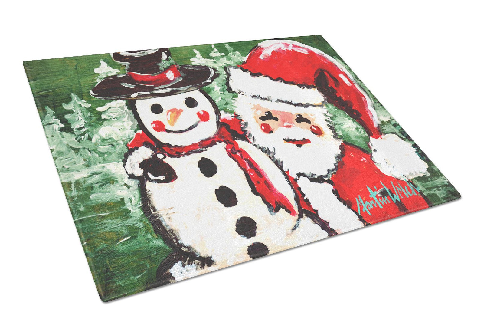 Friends Snowman and Santa Claus Glass Cutting Board Large Size MW1167LCB by Caroline's Treasures