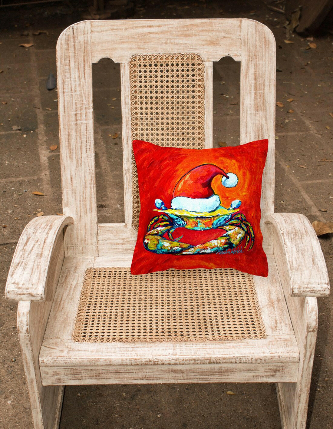 Crab in Santa Hat Santa Claws Canvas Fabric Decorative Pillow MW1169PW1414 by Caroline's Treasures