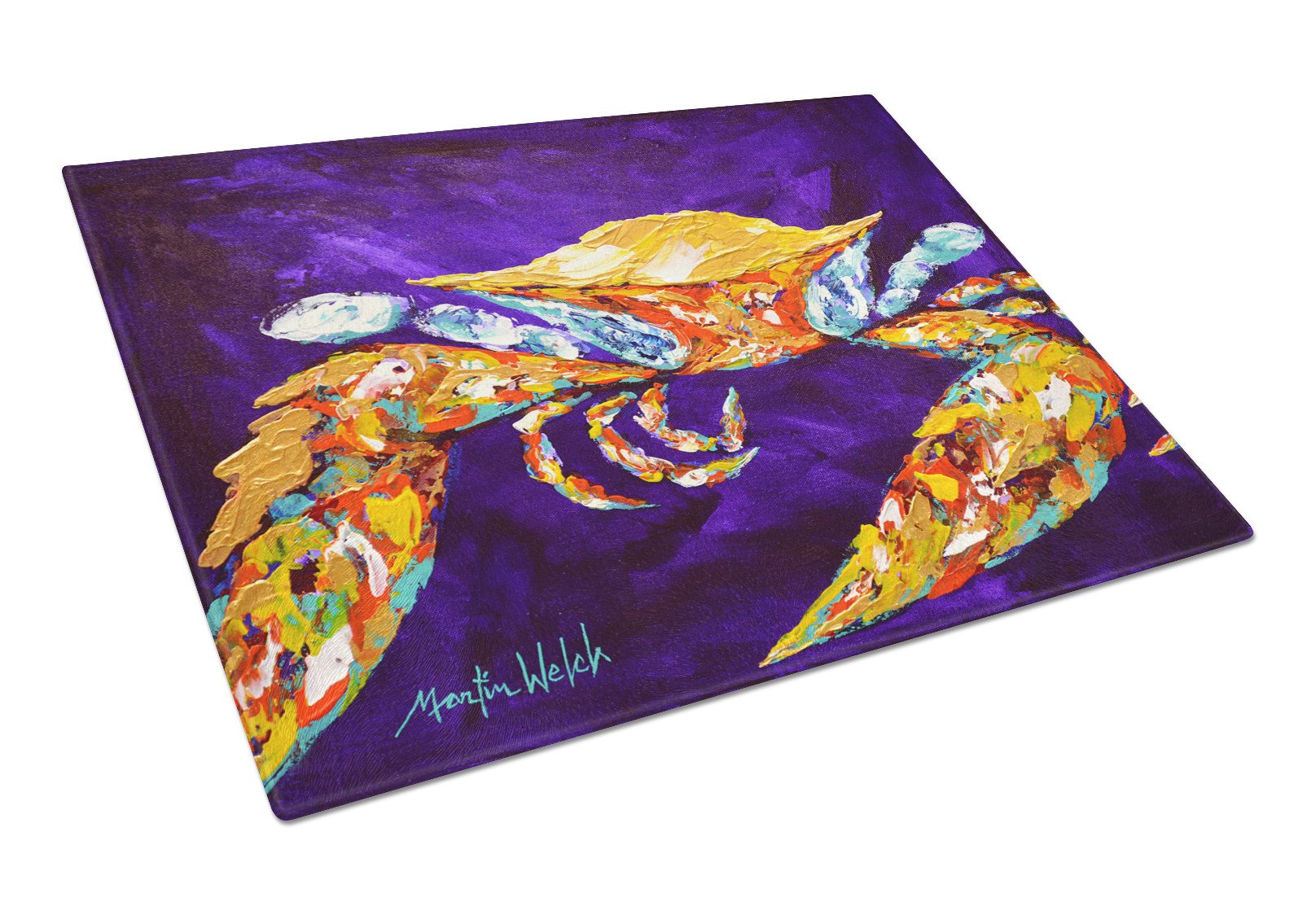 The Right Stuff Crab in Purple Glass Cutting Board Large Size MW1172LCB by Caroline's Treasures