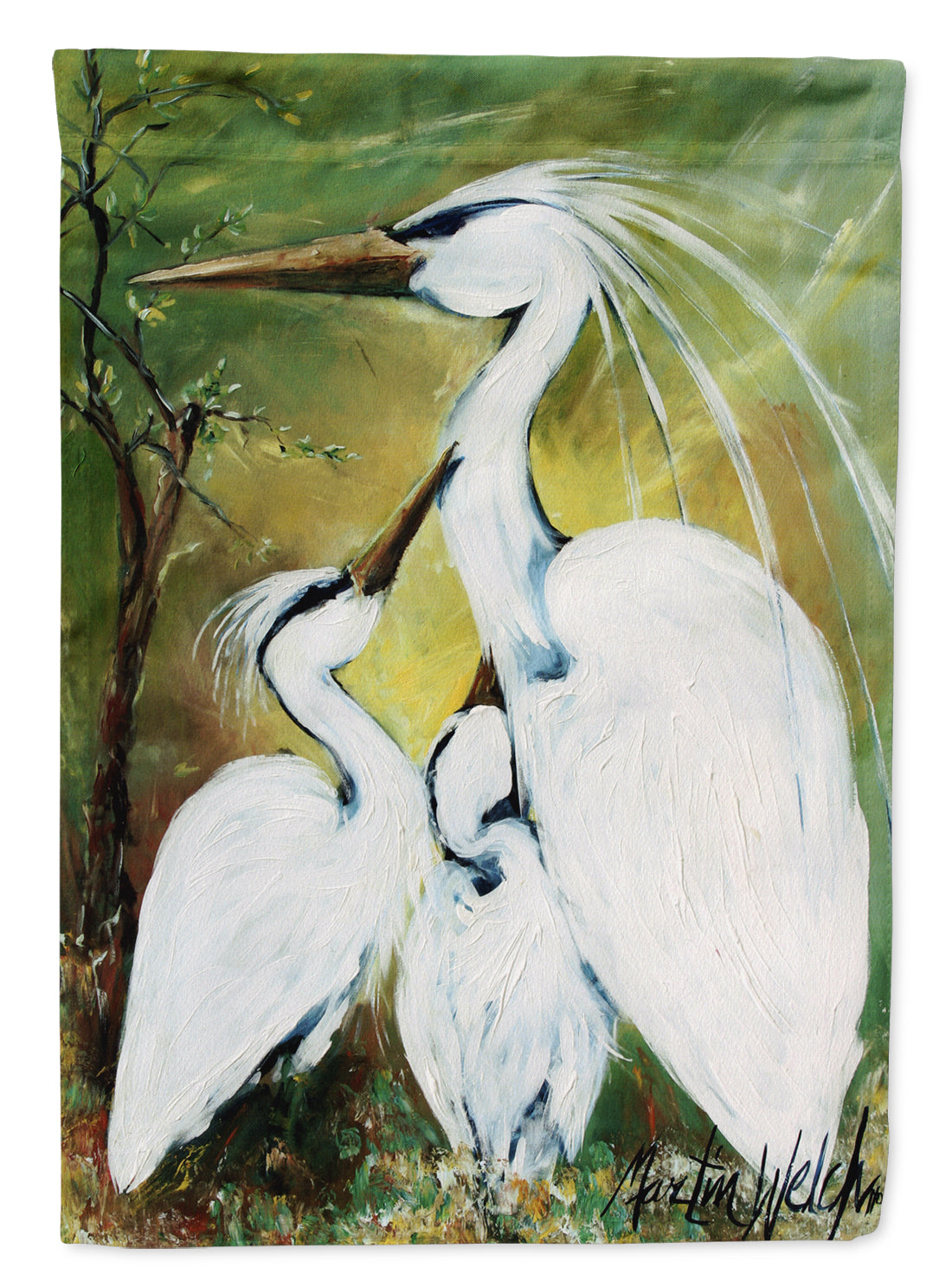 Blessing at Feeding Time Egret Family Flag Garden Size MW1186GF  the-store.com.