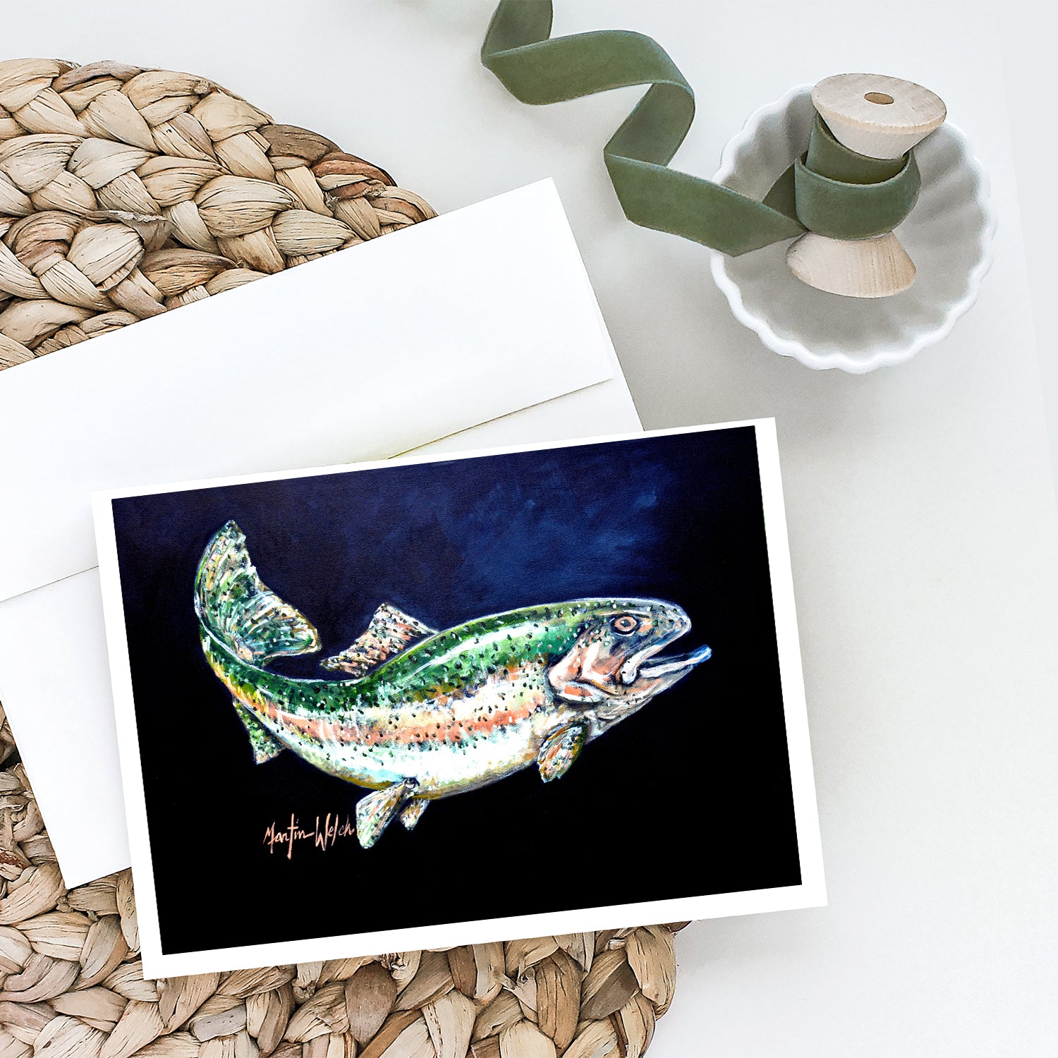 Caroline's Treasures Deep Blue Rainbow Trout Greeting Cards - Blank Note Cards – 8-Pack of Artist-Designed Cards with Envelopes