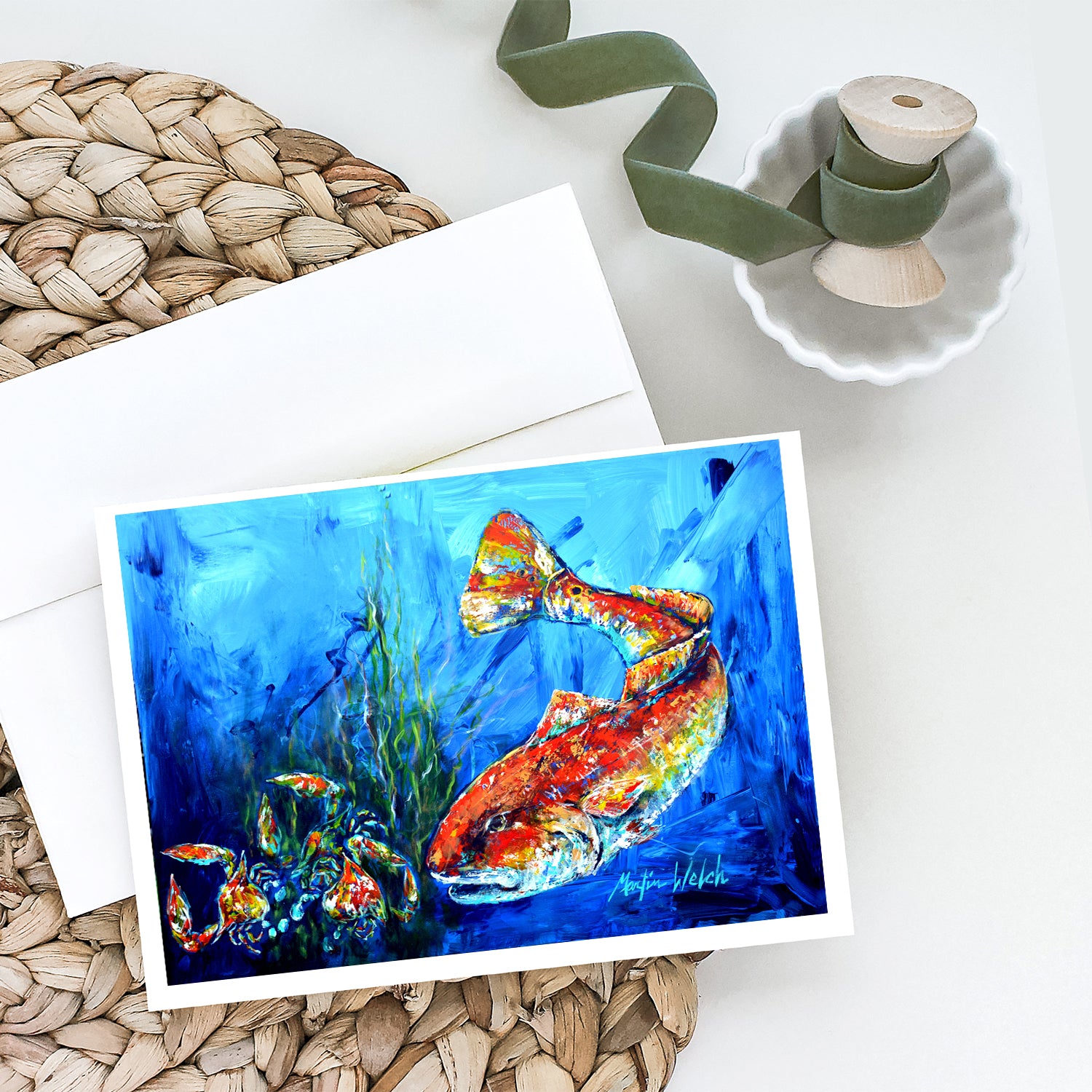 Buy this Scattered Red Fish Greeting Cards Pack of 8