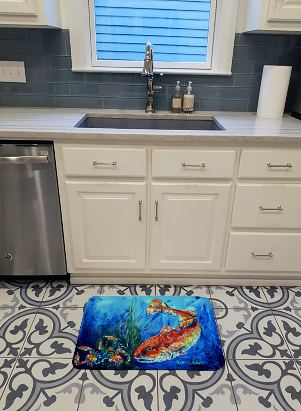 Scattered Red Fish Machine Washable Memory Foam Mat MW1214RUG - the-store.com