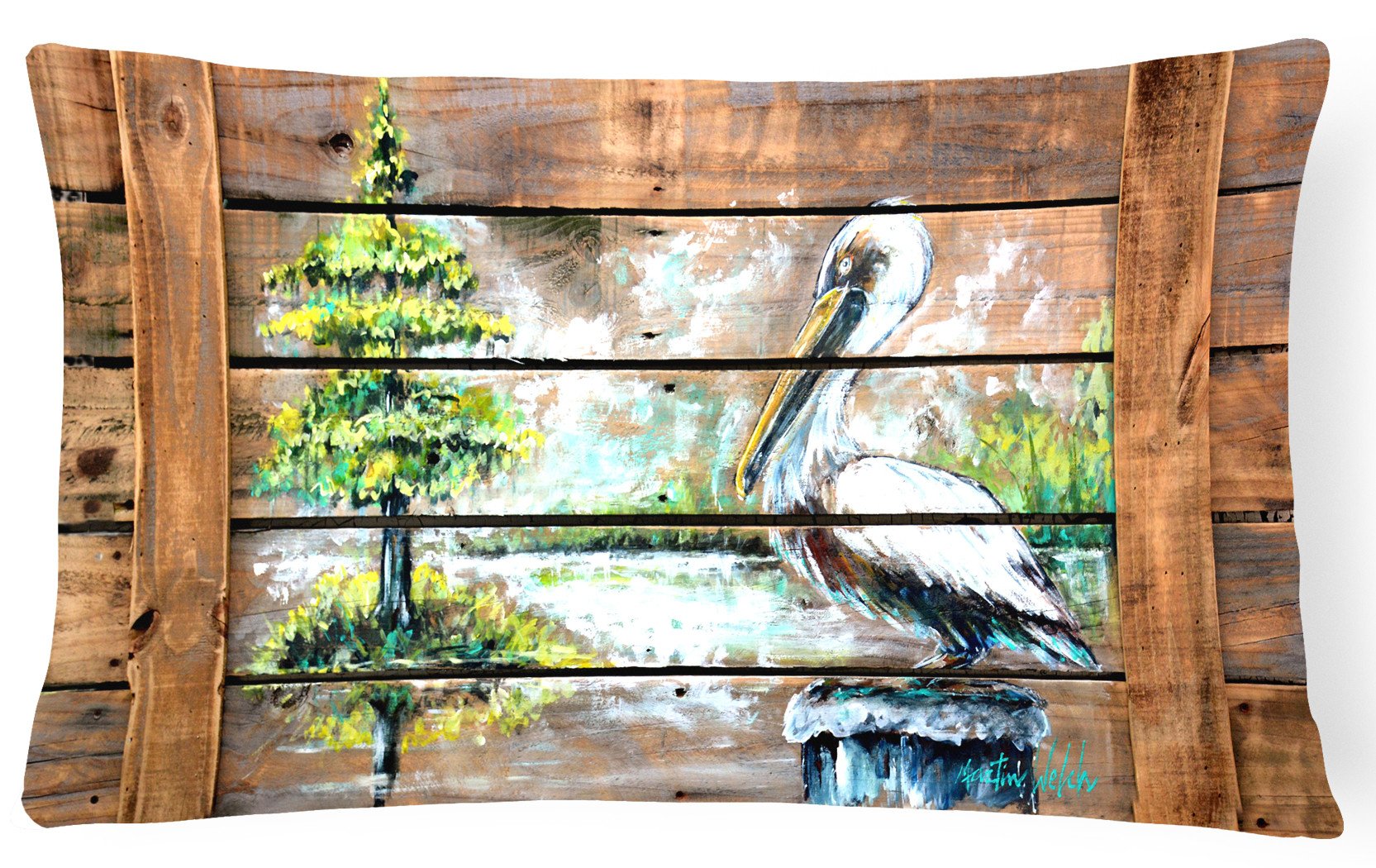 Summer by the Lake White Pelican Fabric Decorative Pillow MW1215PW1216 by Caroline's Treasures
