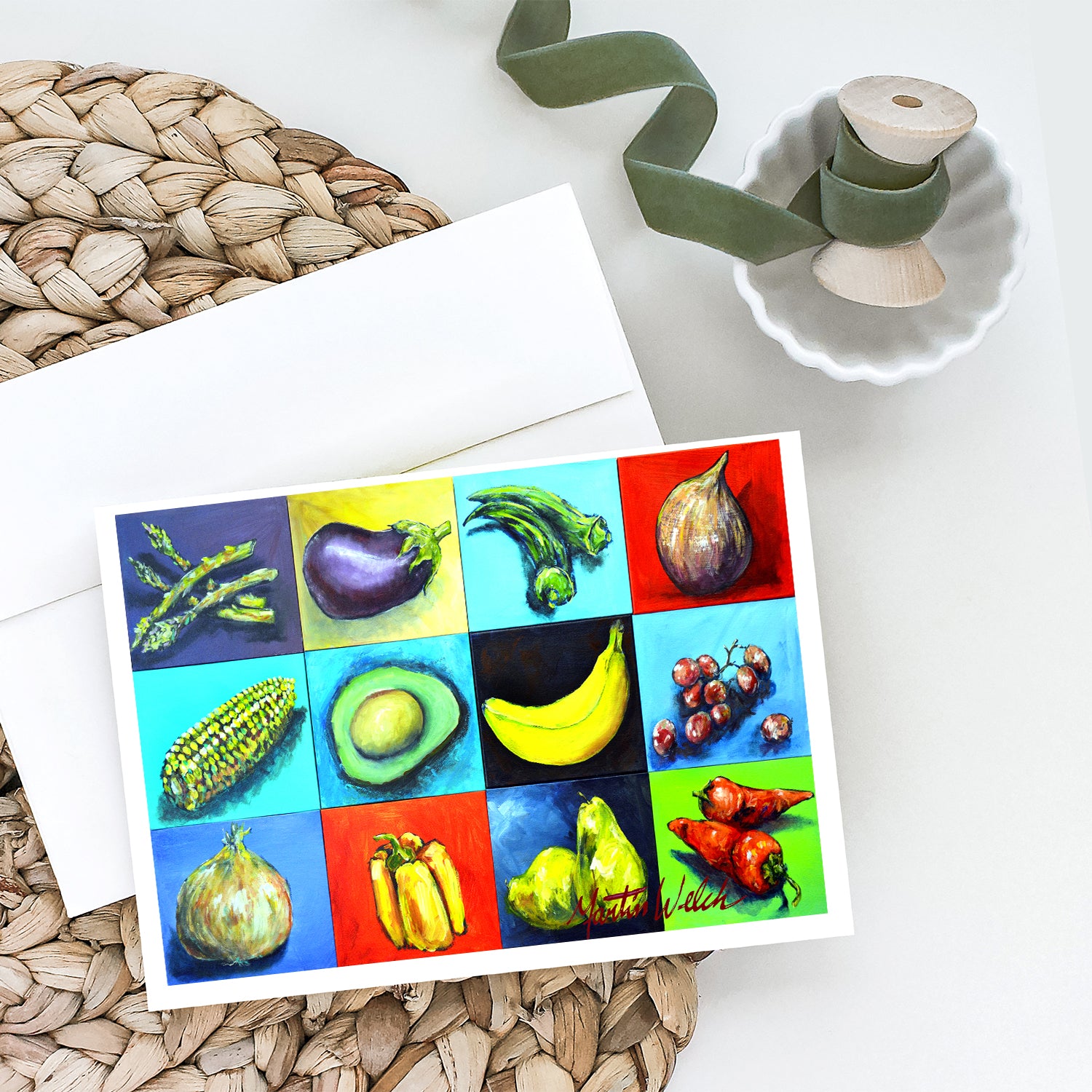 Mixed Fruits and Vegetables Greeting Cards Pack of 8