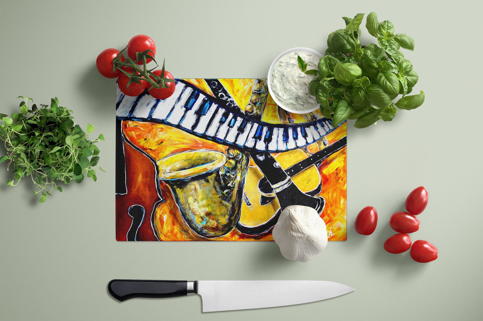 All That Jazz Glass Cutting Board Large MW1267LCB by Caroline's Treasures