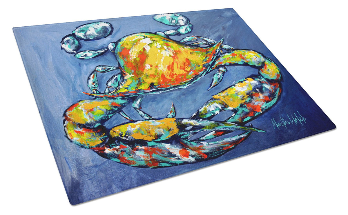 Blue Gray Kinda Day Crab Glass Cutting Board Large MW1269LCB by Caroline&#39;s Treasures