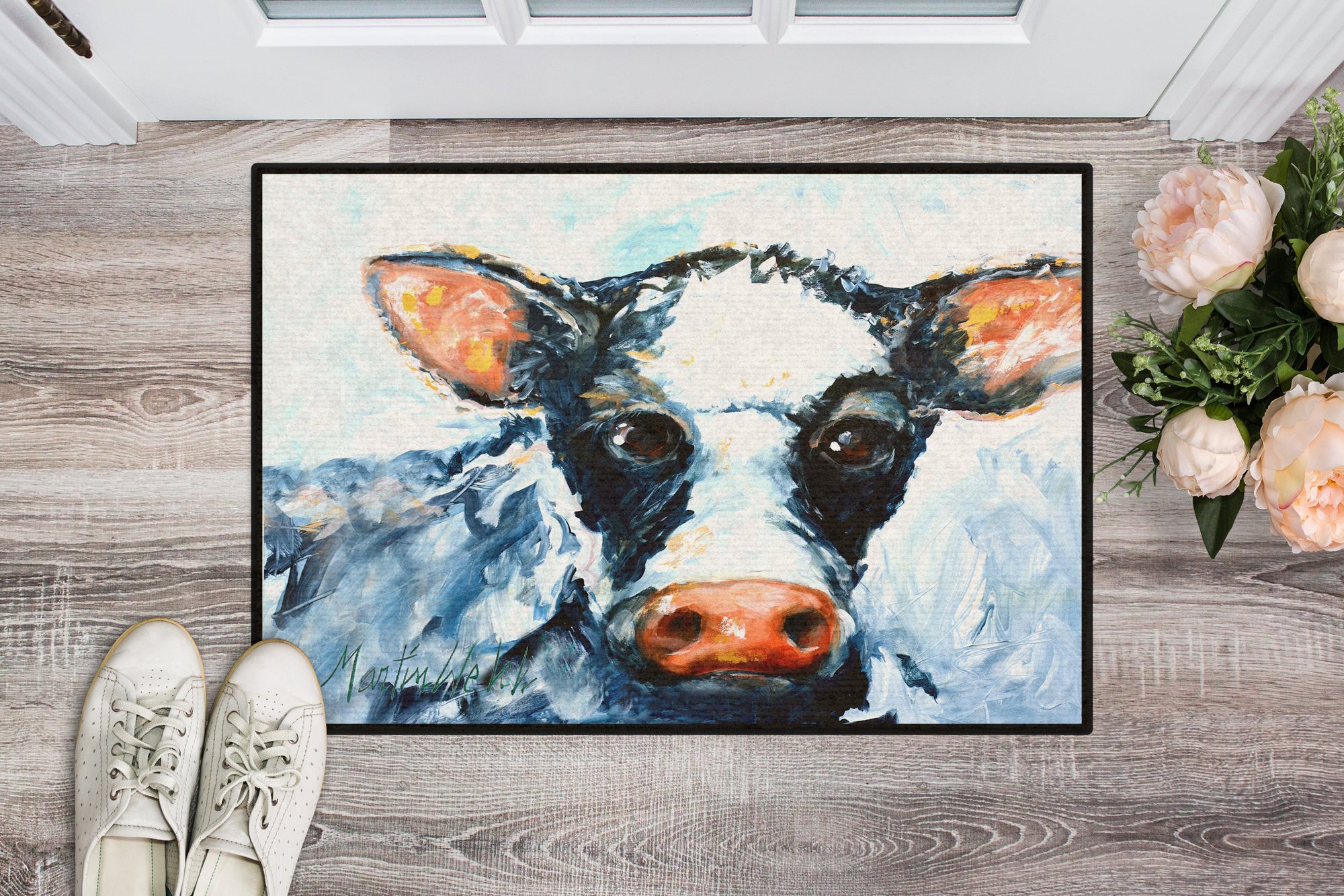 Cow Lick Black and White Cow Indoor or Outdoor Mat 24x36 MW1273JMAT by Caroline's Treasures
