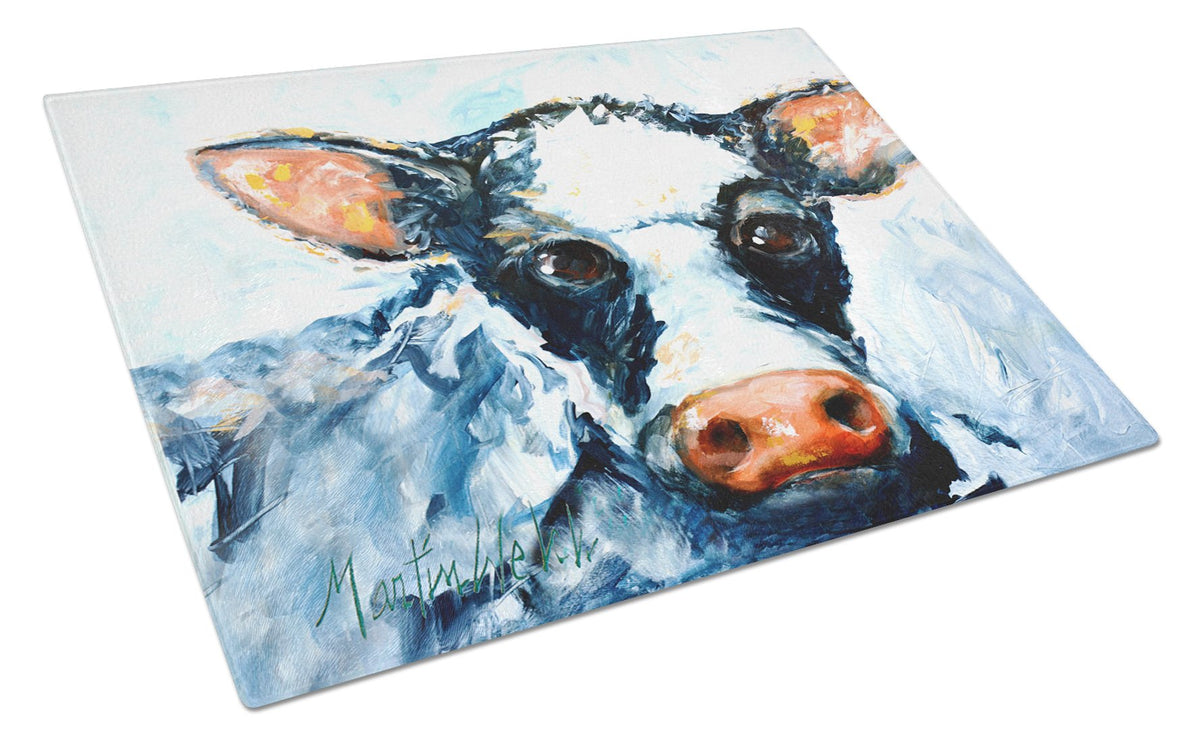 Cow Lick Black and White Cow Glass Cutting Board Large MW1273LCB by Caroline&#39;s Treasures