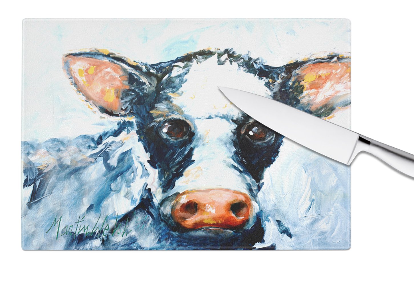 Cow Lick Black and White Cow Glass Cutting Board Large MW1273LCB by Caroline's Treasures