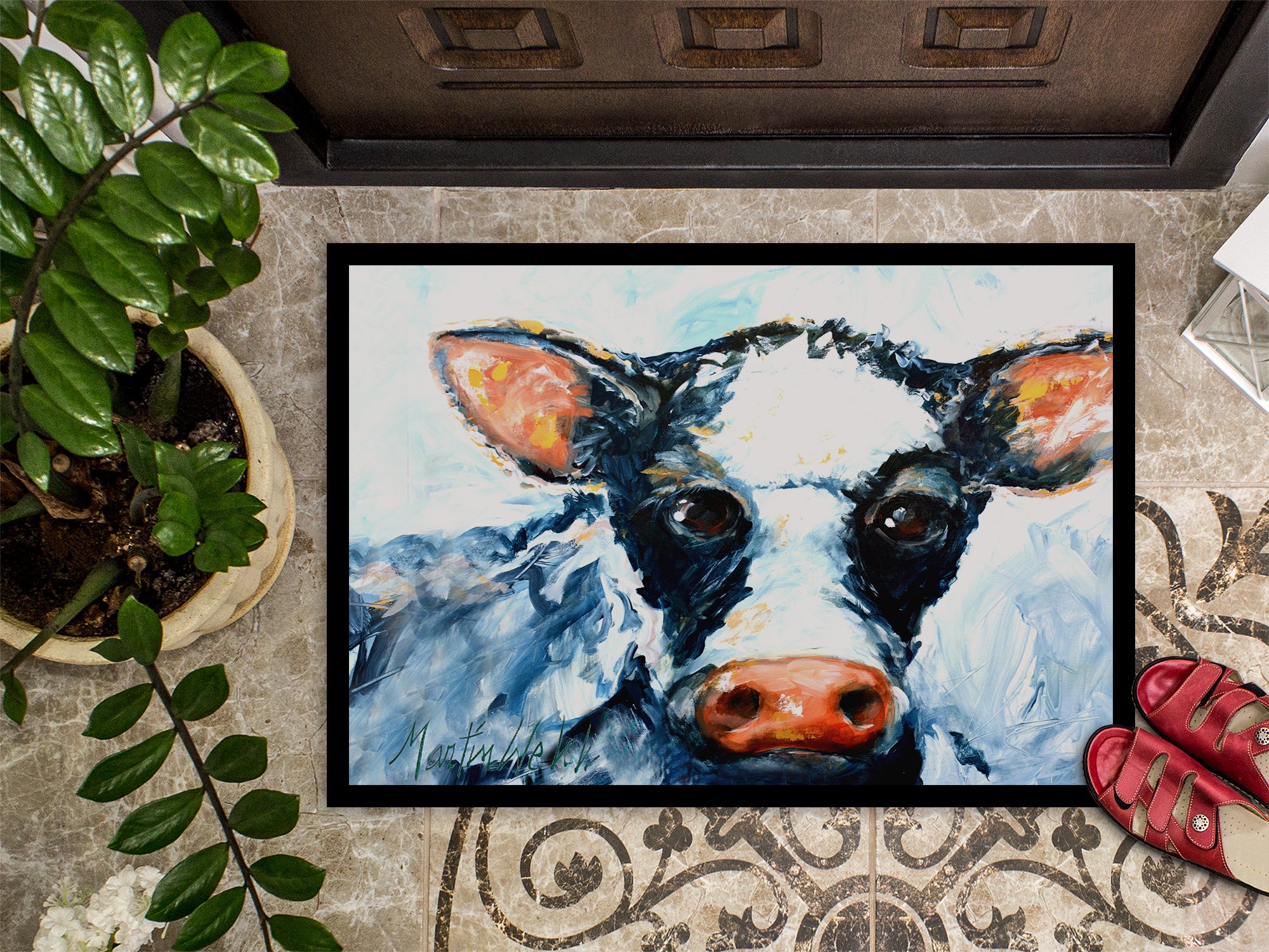 Cow Lick Black and White Cow Indoor or Outdoor Mat 18x27 MW1273MAT - the-store.com