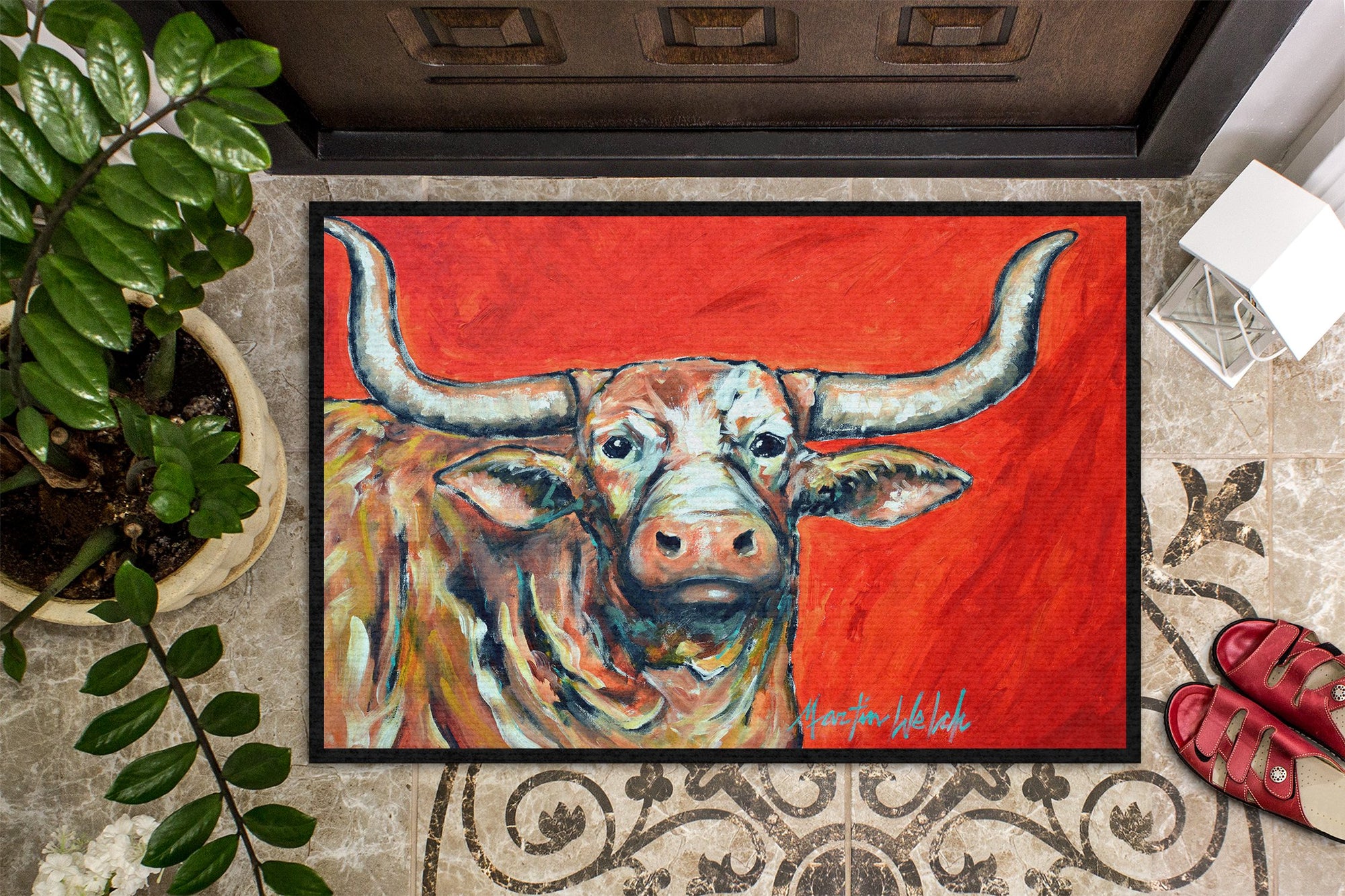 See Red Longhorn Cow Indoor or Outdoor Mat 24x36 MW1281JMAT by Caroline's Treasures