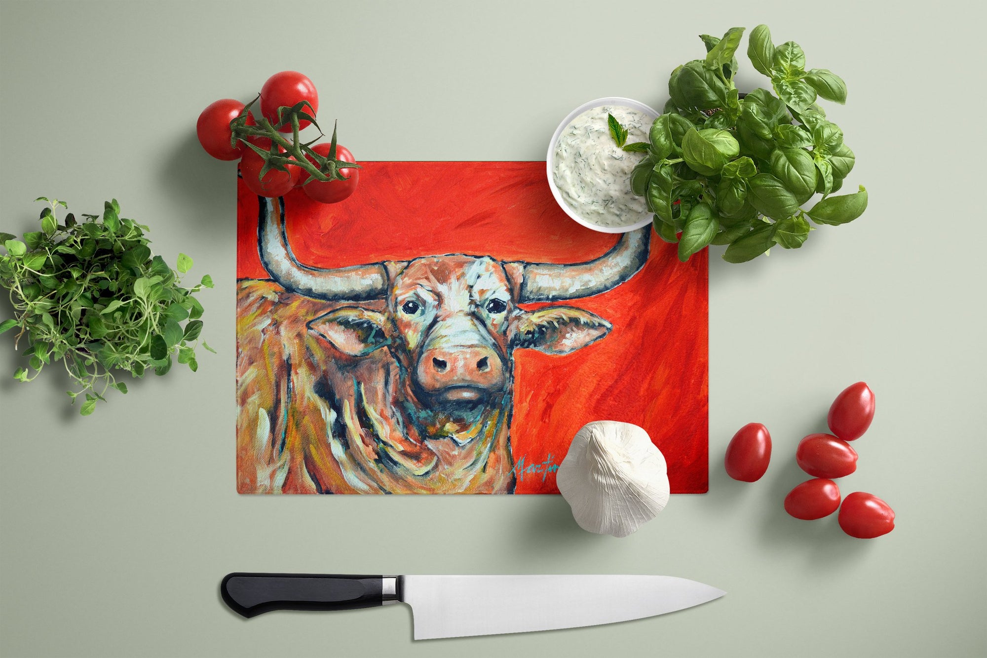 See Red Longhorn Cow Glass Cutting Board Large MW1281LCB by Caroline's Treasures