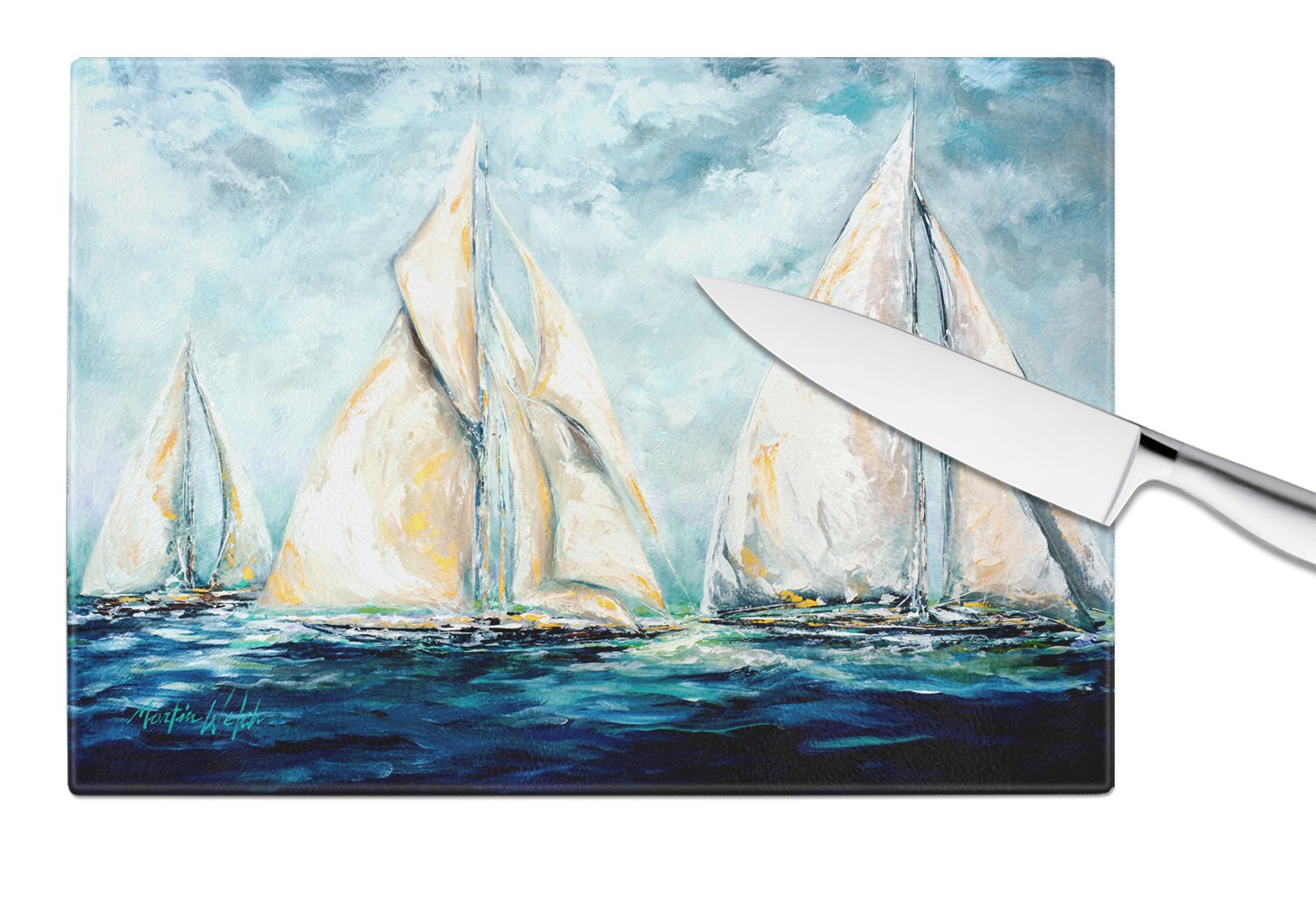 The Last Mile Sail boats Glass Cutting Board Large MW1283LCB by Caroline's Treasures
