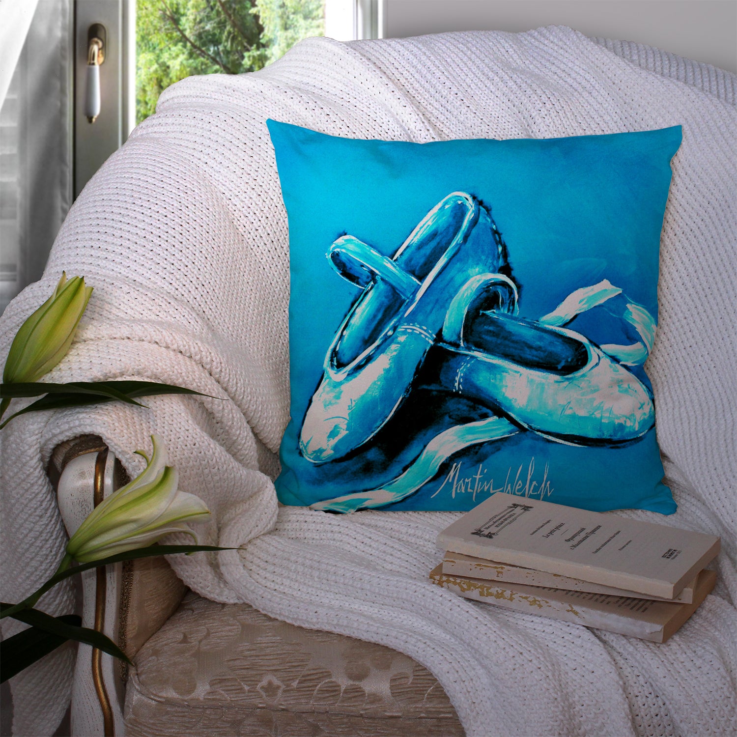 Ballet Shoes Aqua Blue Fabric Decorative Pillow MW1303PW1414 - the-store.com
