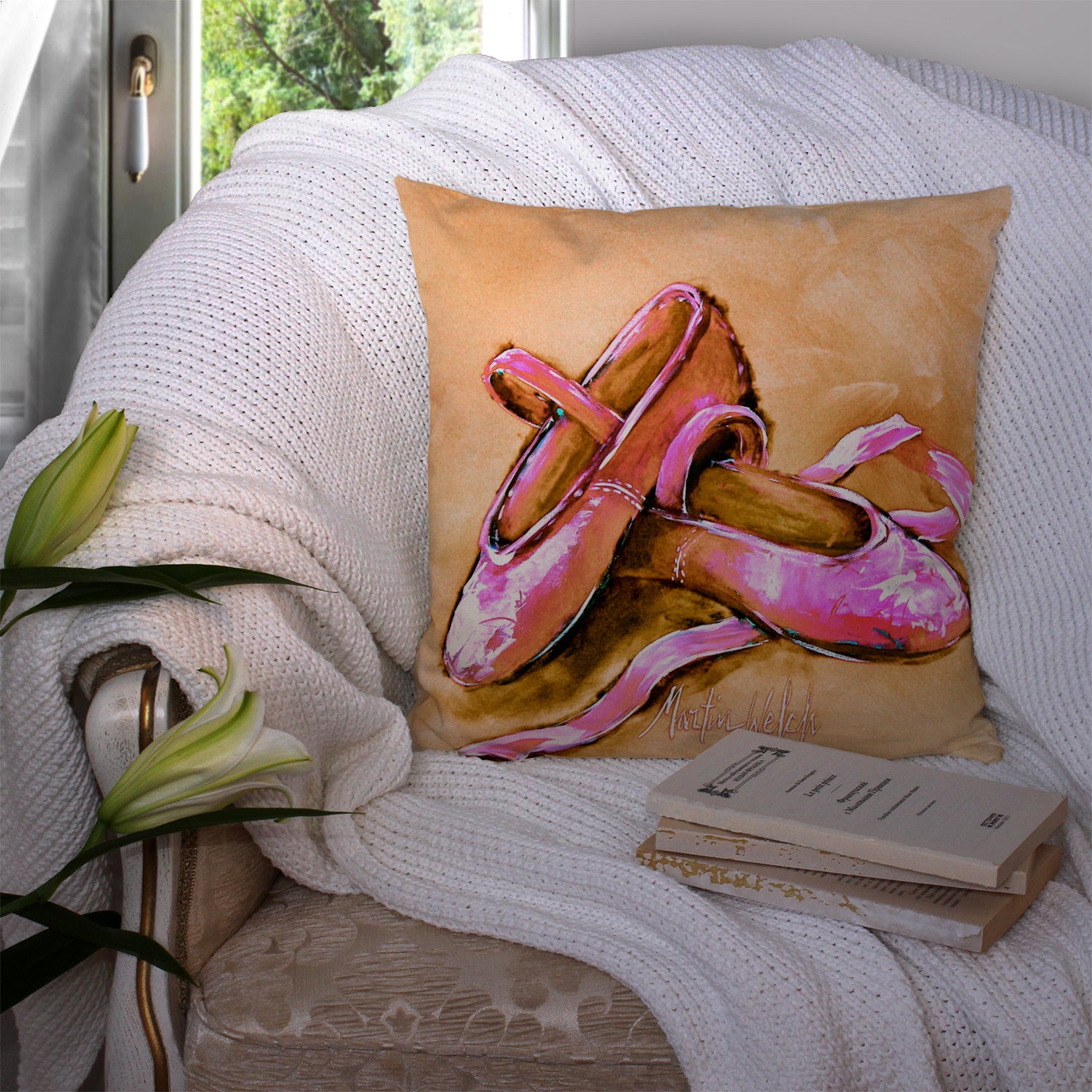 Ballet Shoes Brown and Pink Fabric Decorative Pillow MW1304PW1414 - the-store.com