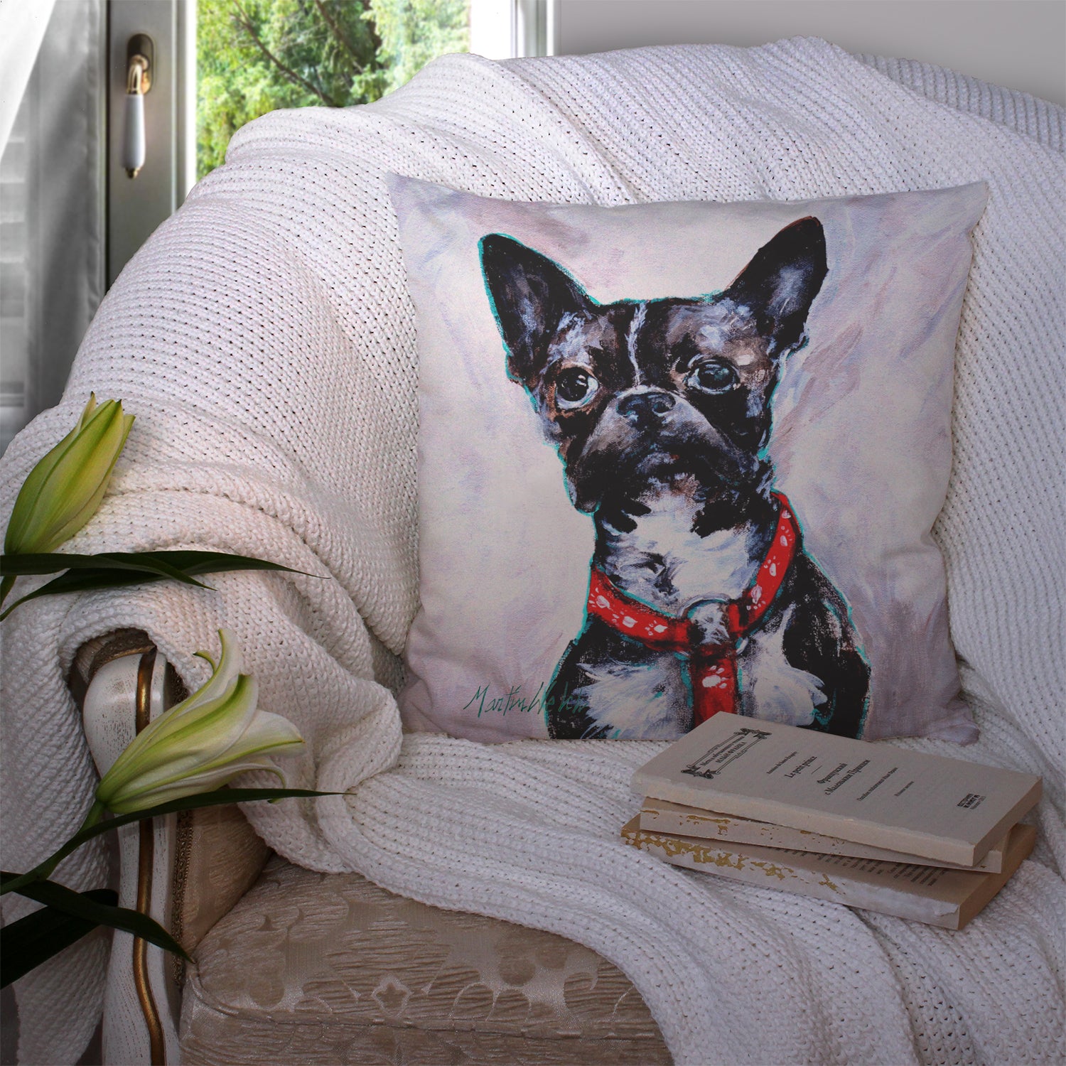 Boston Terrier Brindle Ziggy Fabric Decorative Pillow MW1312PW1414 - the-store.com
