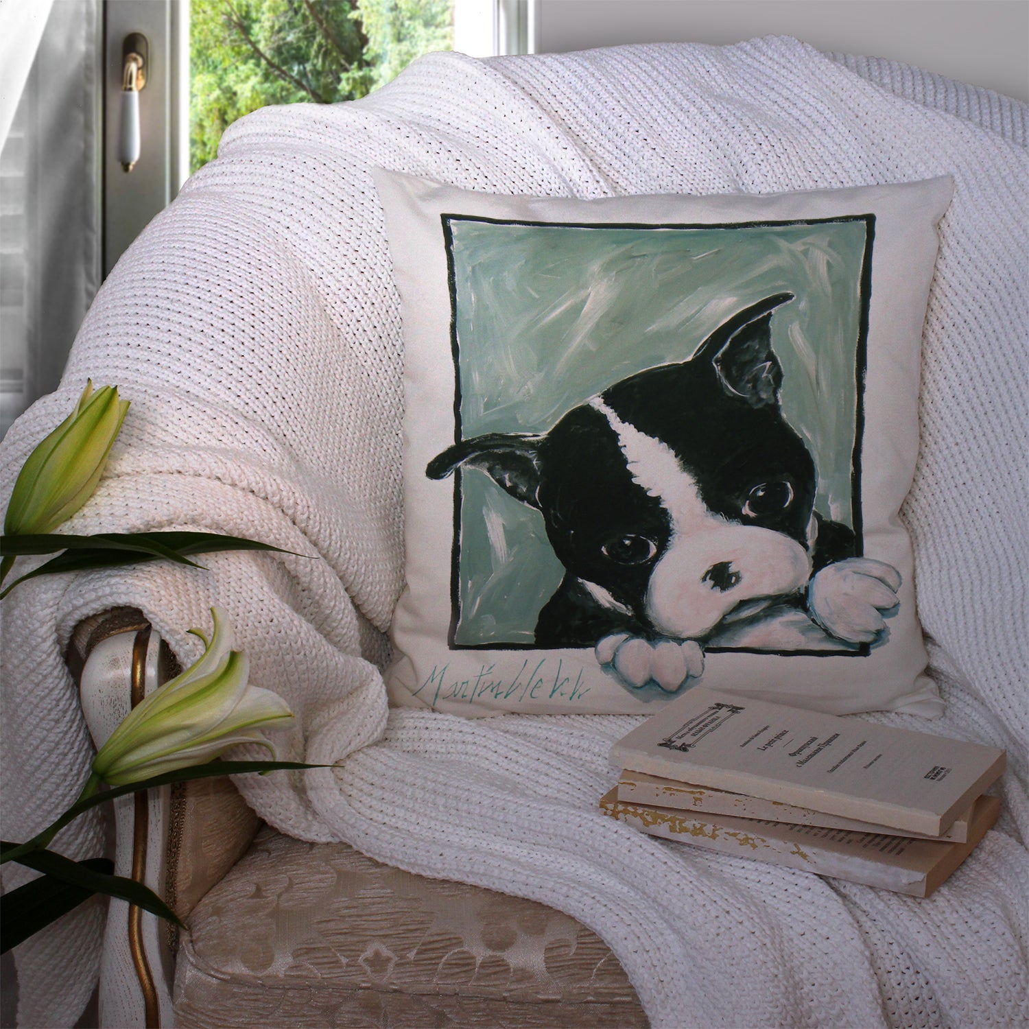 Boston Terrier Don't Leave Me Fabric Decorative Pillow MW1313PW1414 - the-store.com